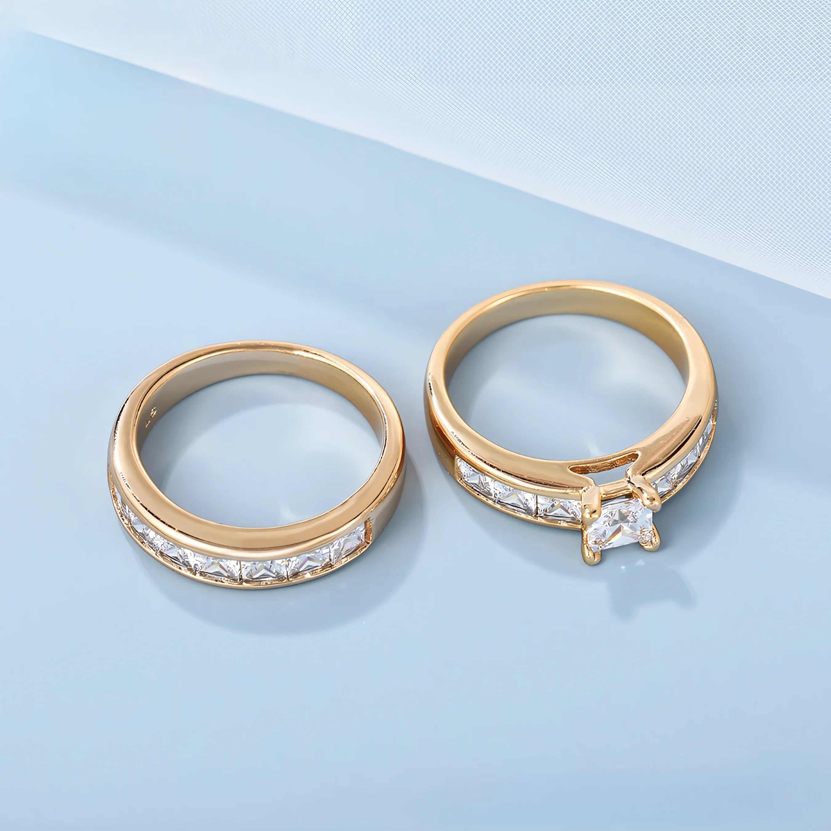 Anillo Doble Oro Laminado 18K con Zirconia Alianza