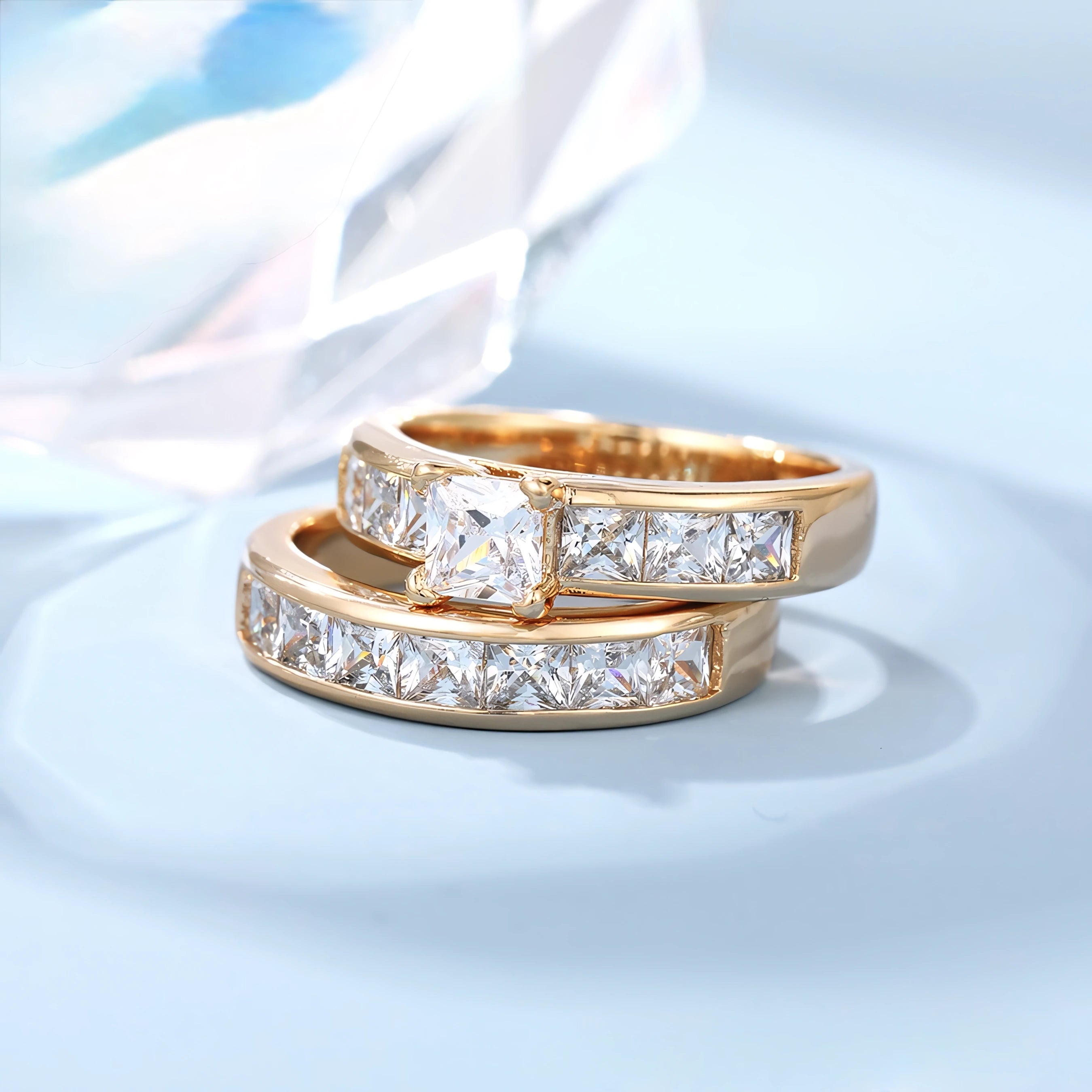 Anillo Doble Oro Laminado 18K con Zirconia Alianza