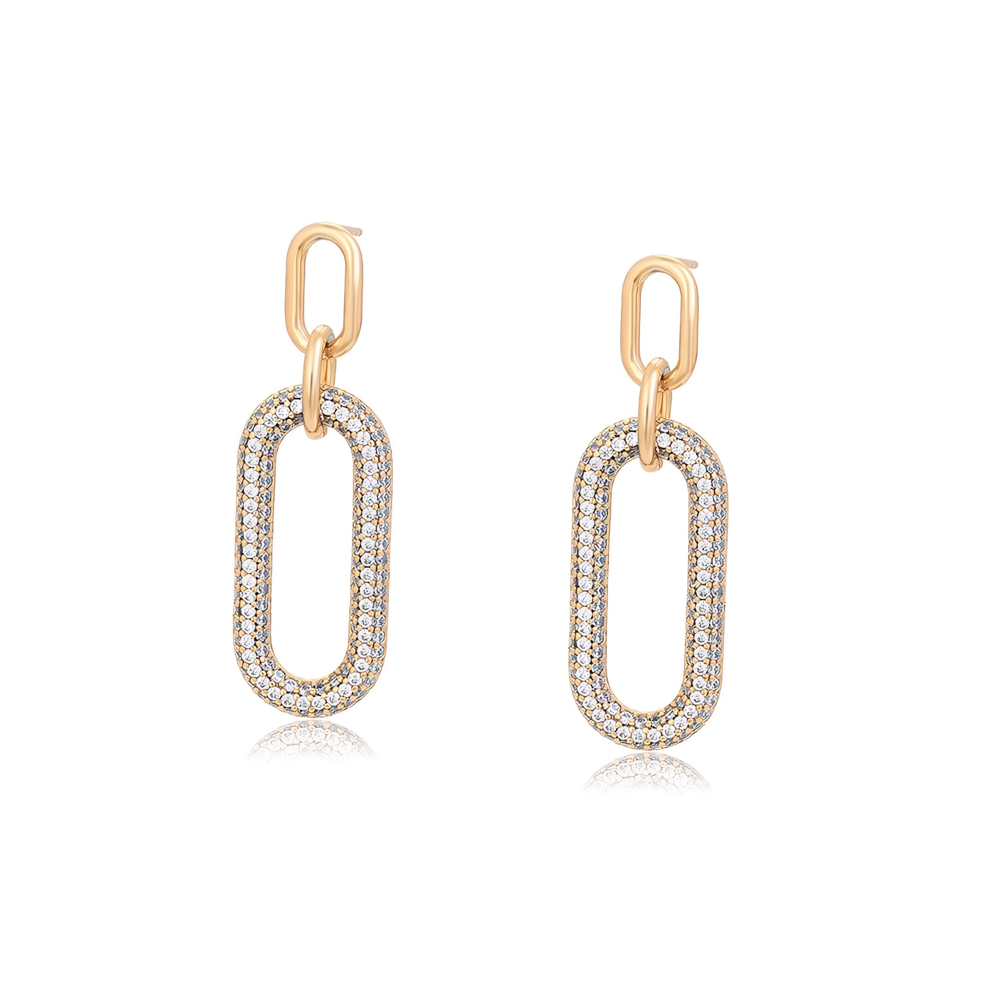 Arete Largo Incrustado con Zirconias Oro laminado 18K