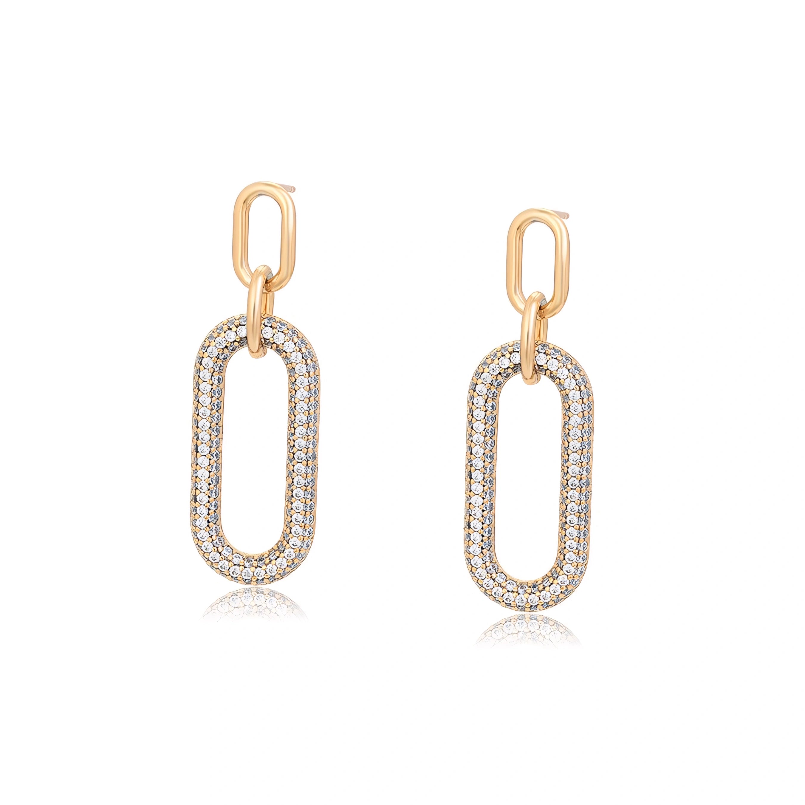 Arete Largo Incrustado con Zirconias Oro laminado 18K