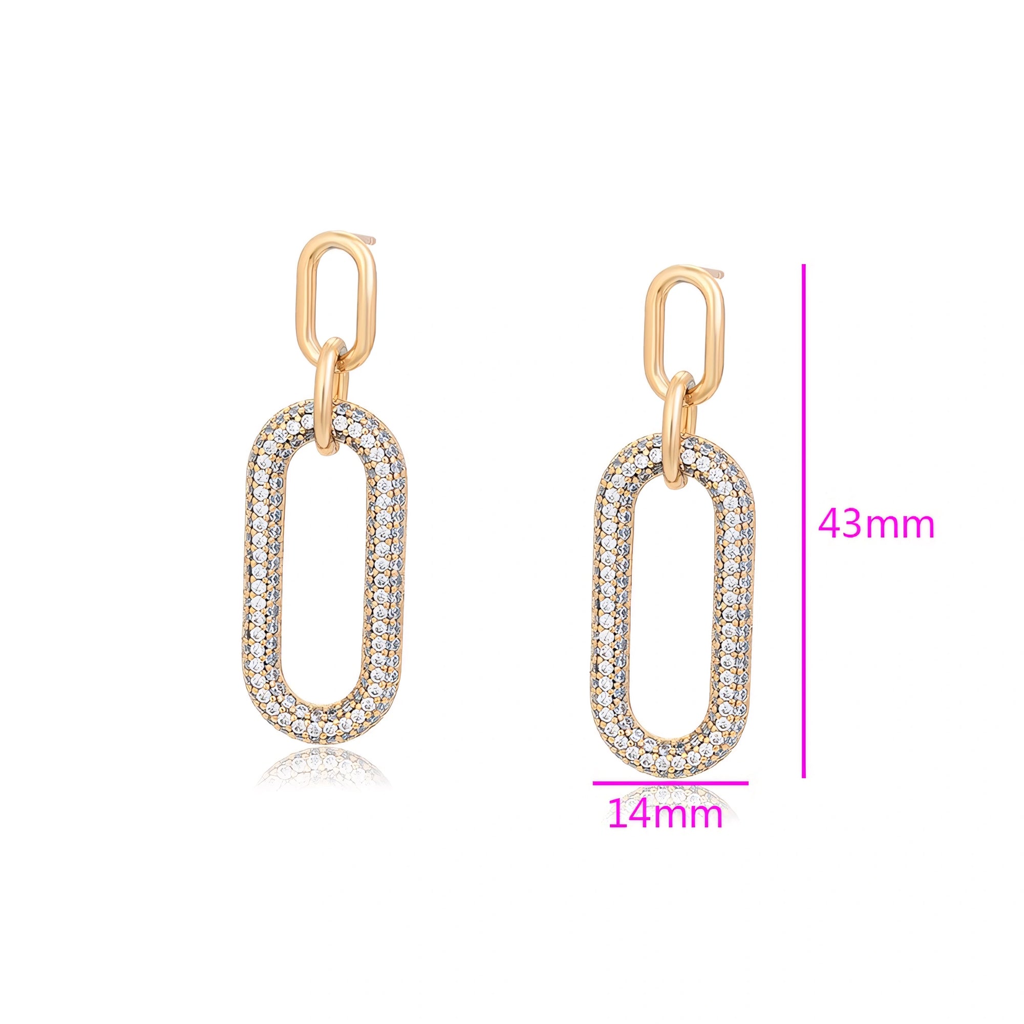 Arete Largo Incrustado con Zirconias Oro laminado 18K