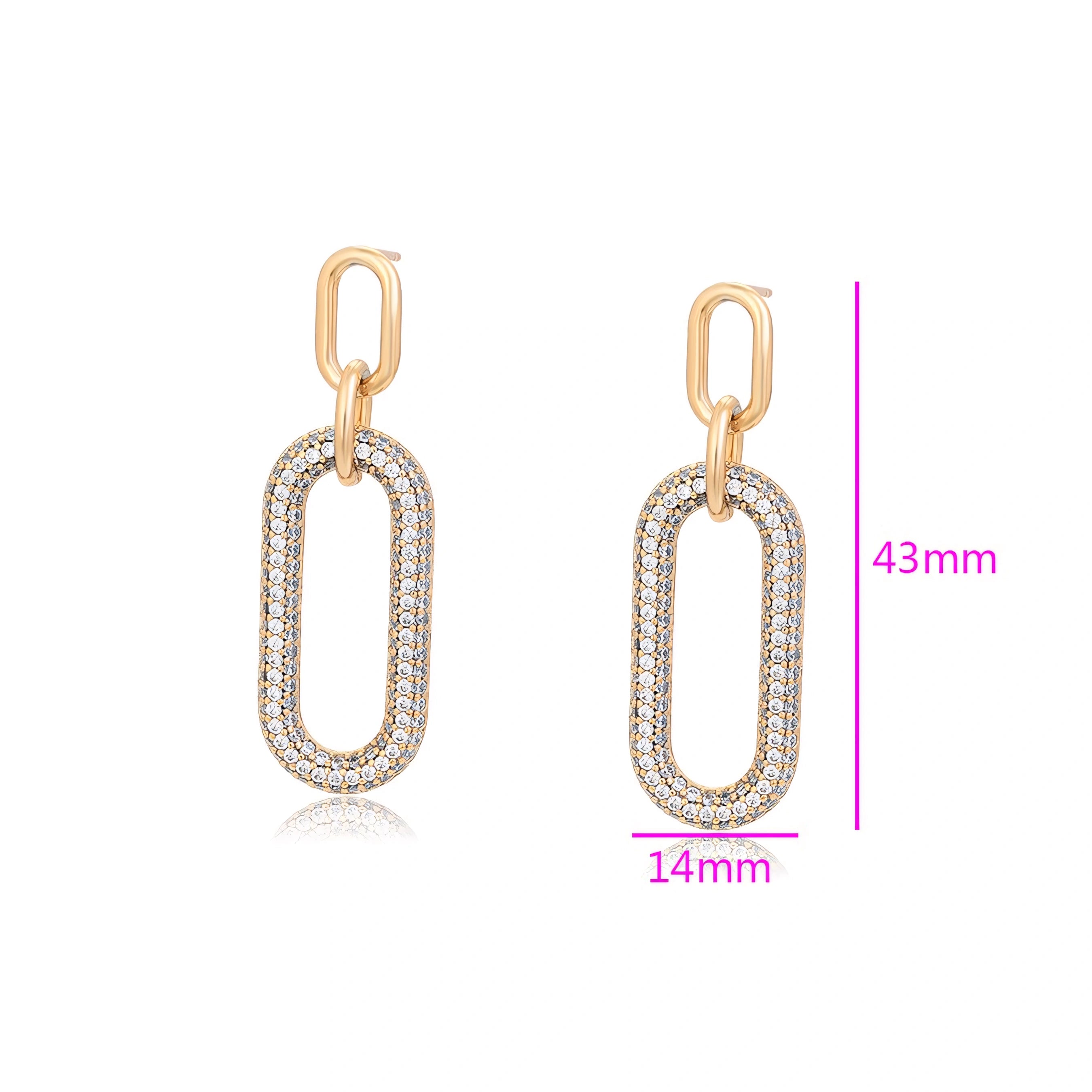 Arete Largo Incrustado con Zirconias Oro laminado 18K