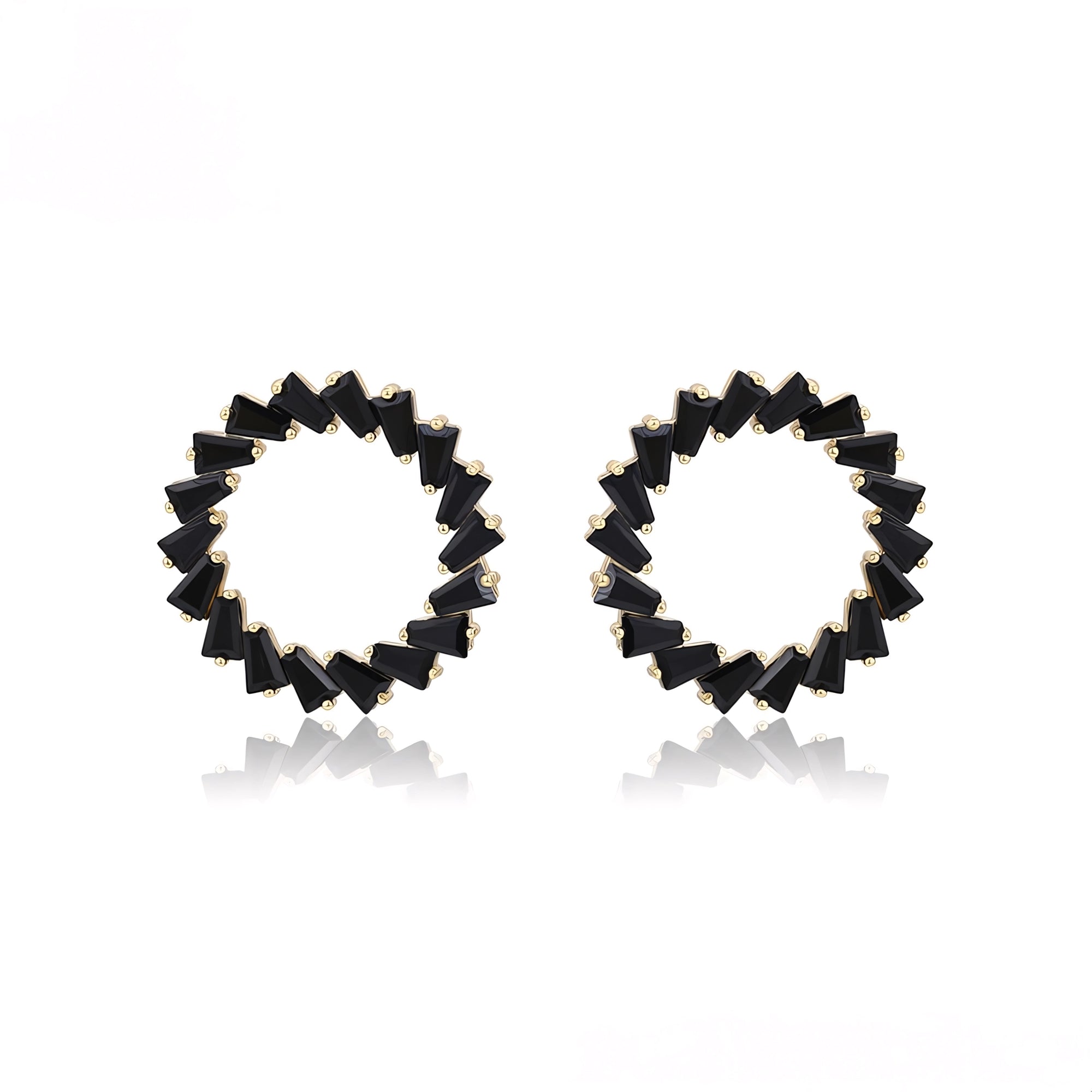 Aretes Circulares Negros Oro Laminado 14K