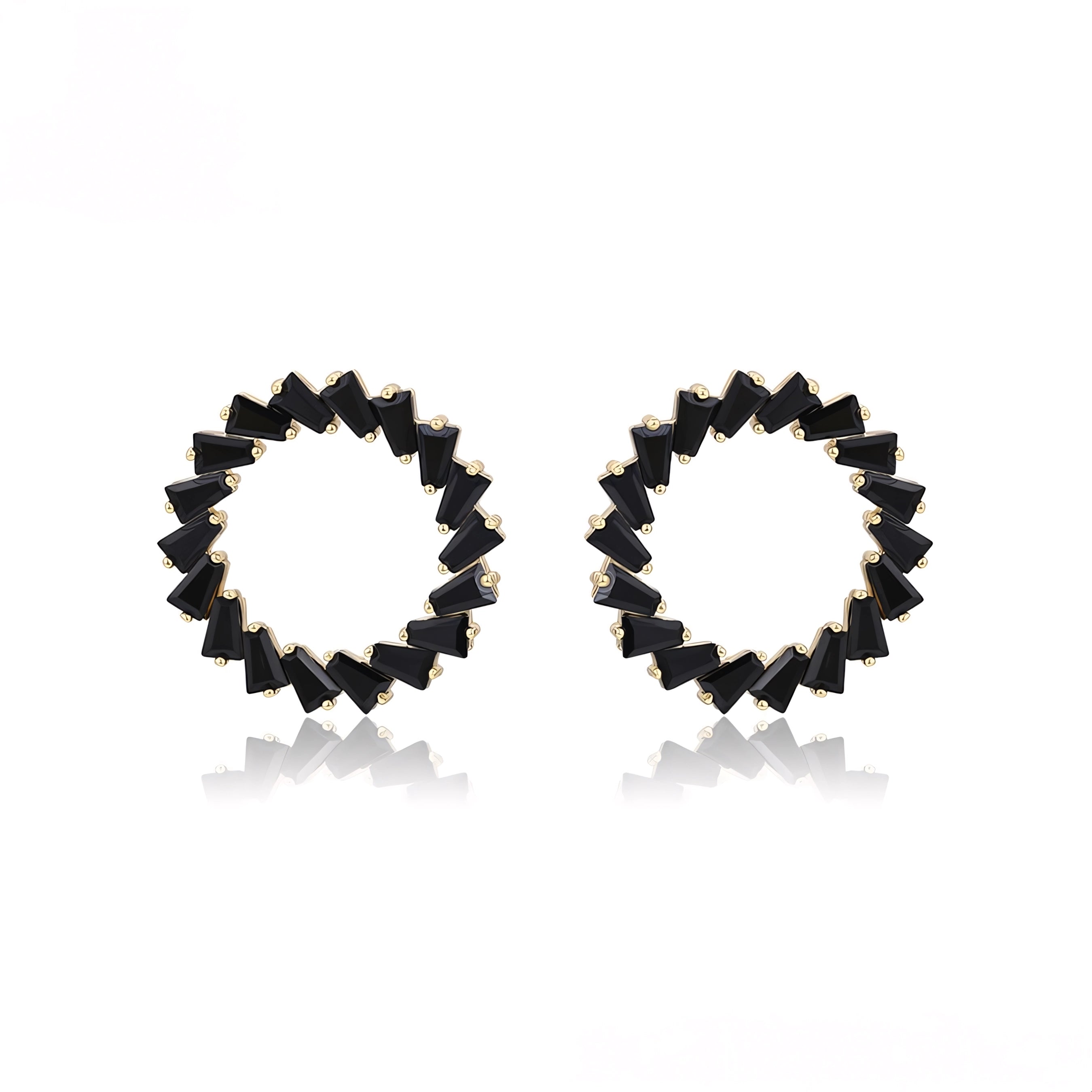 Aretes Circulares Negros Oro Laminado 14K
