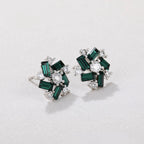 Aretes con Zirconias y Piedra Verde Chapado en Platino