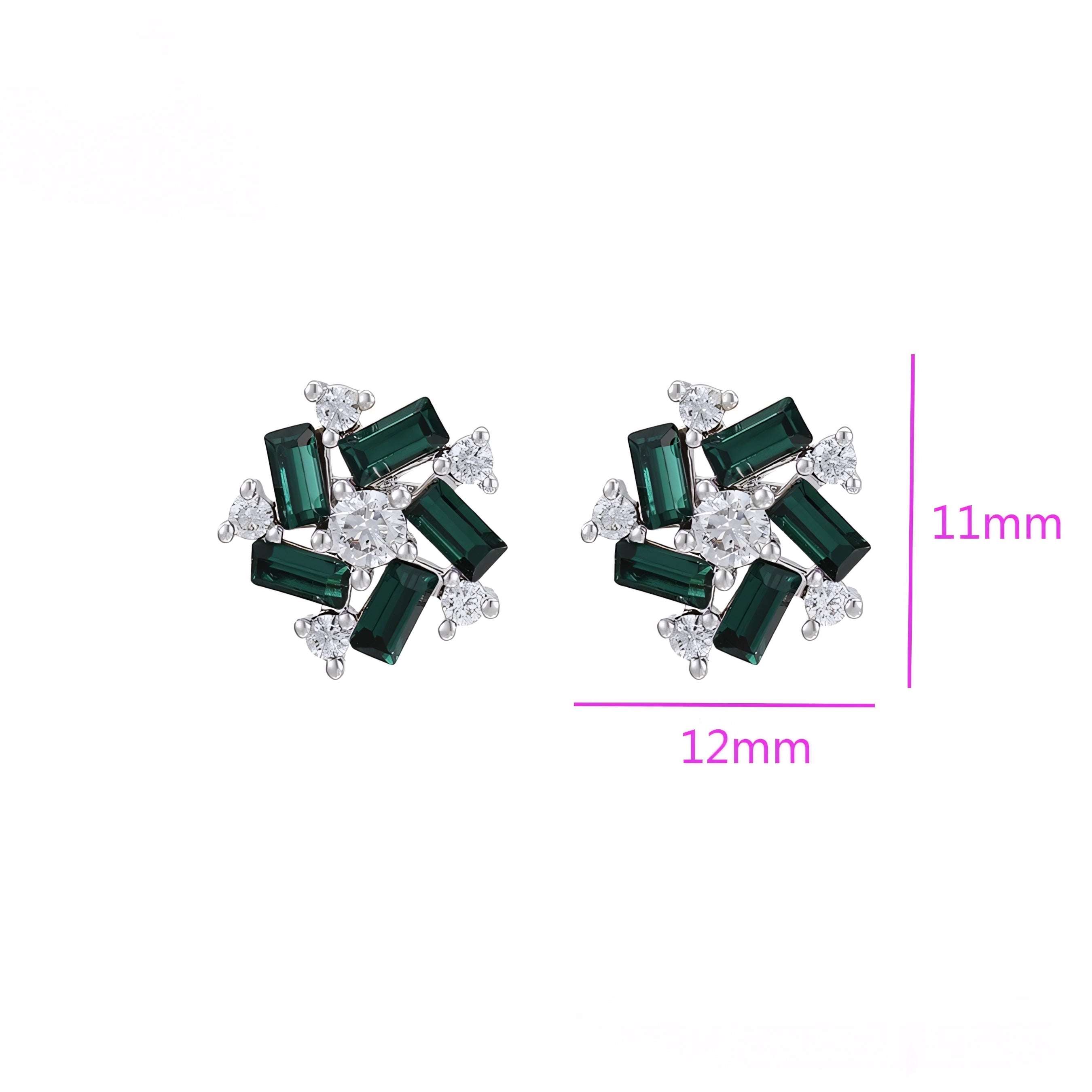 Aretes con Zirconias y Piedra Verde Chapado en Platino