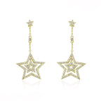 Aretes Largos con Estrellas Oro Laminado 14K