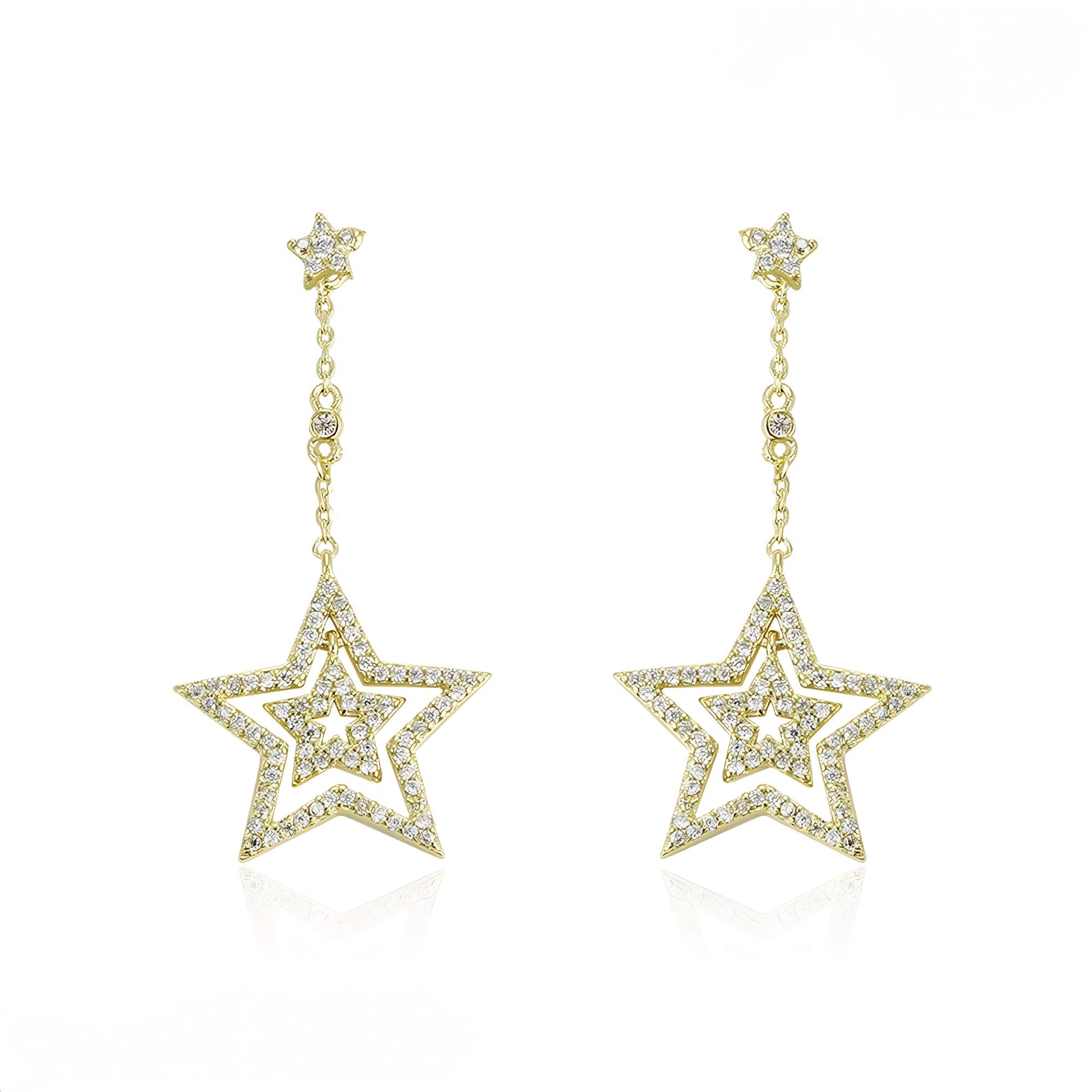 Aretes Largos con Estrellas Oro Laminado 14K