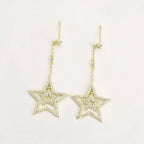 Aretes Largos con Estrellas Oro Laminado 14K