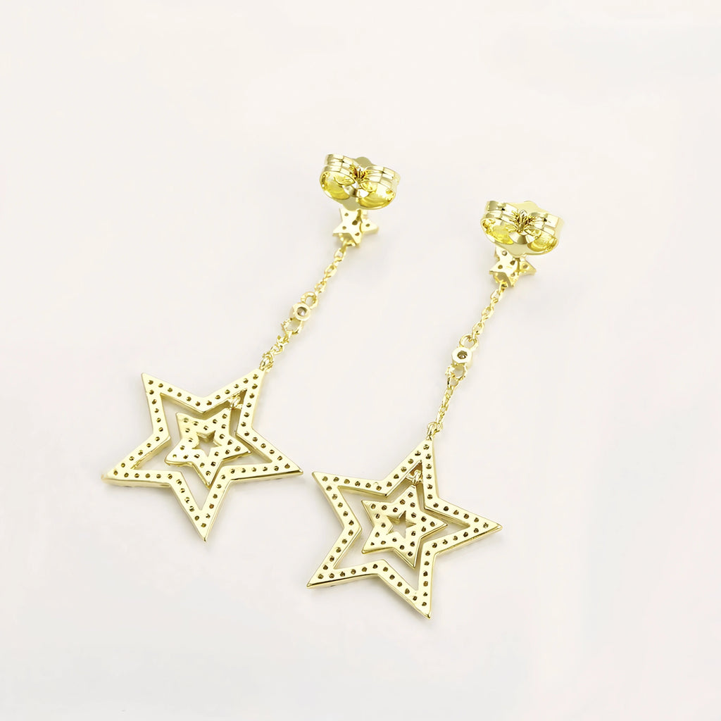 Aretes Largos con Estrellas Oro Laminado 14K