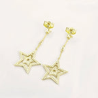Aretes Largos con Estrellas Oro Laminado 14K