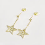 Aretes Largos con Estrellas Oro Laminado 14K