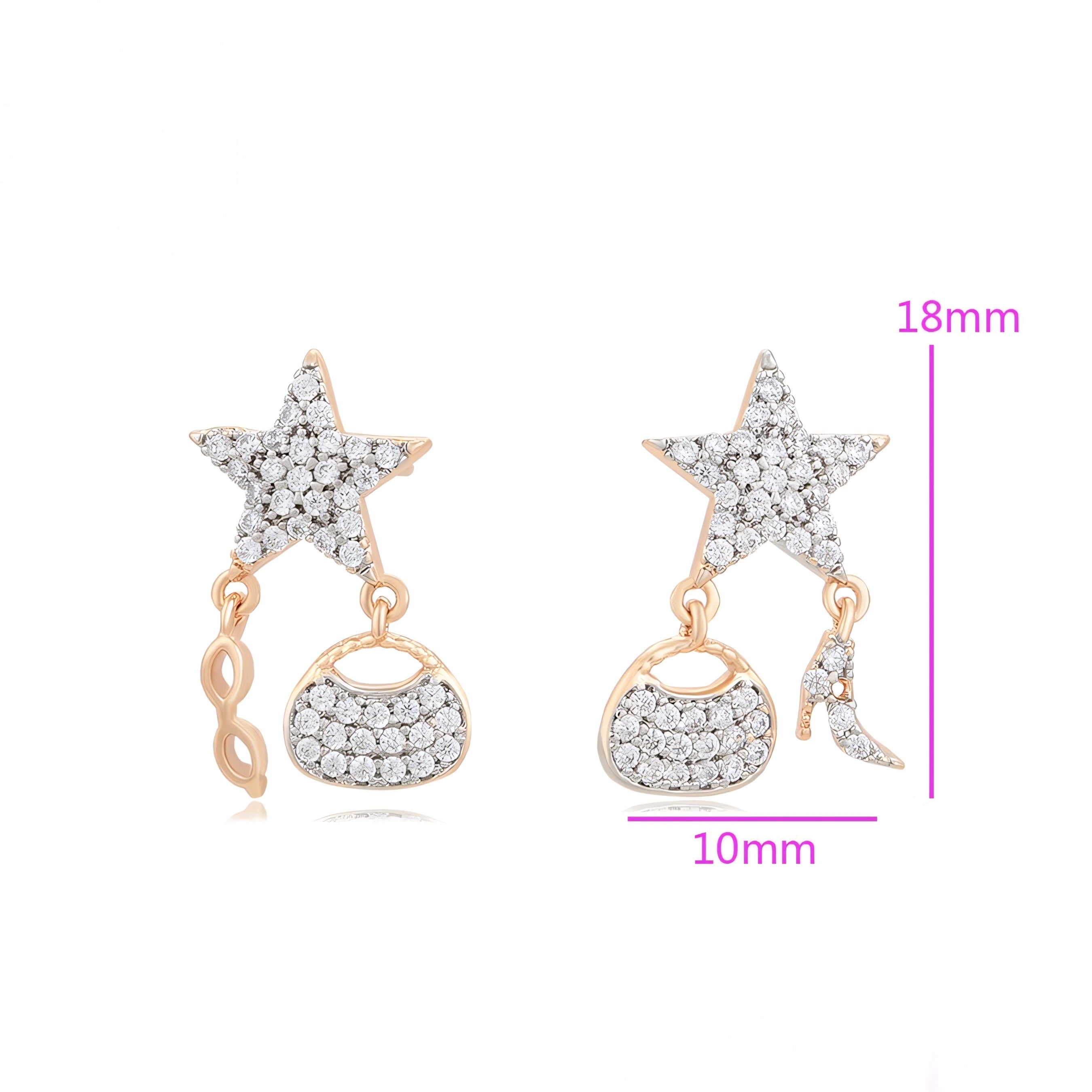 Aretes Multicolor Lentes Bolso y Tacones Oro Laminado 18K