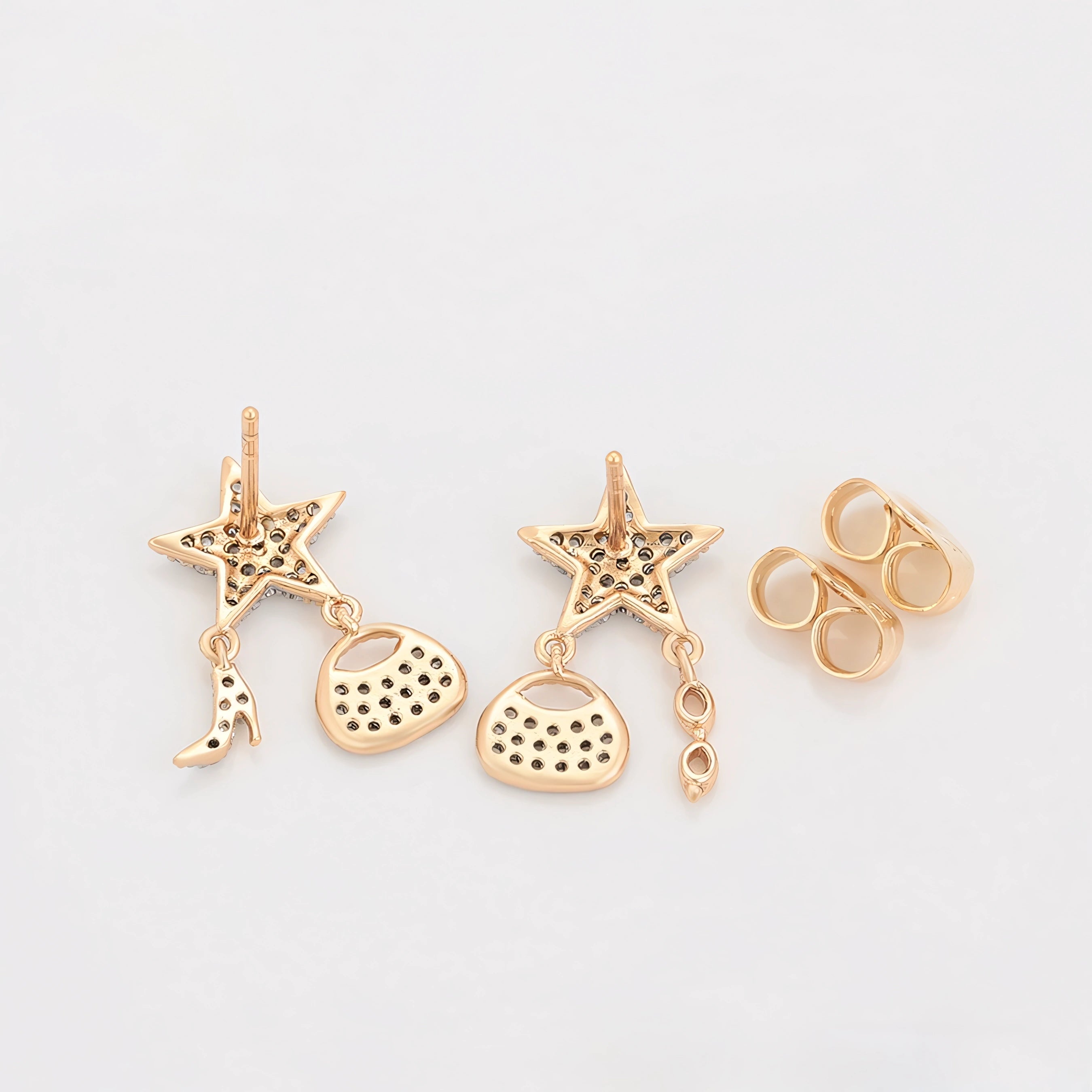 Aretes Multicolor Lentes Bolso y Tacones Oro Laminado 18K