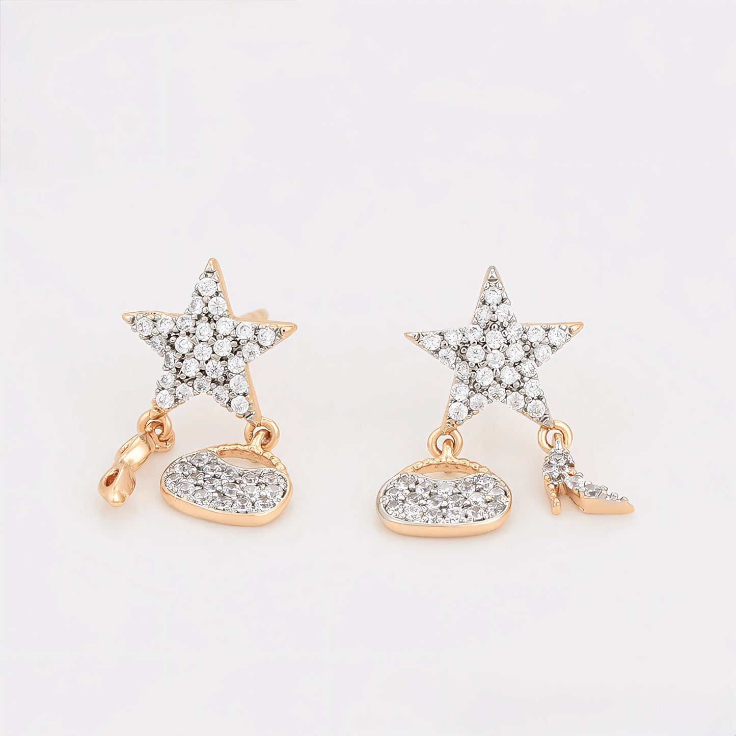 Aretes Multicolor Lentes Bolso y Tacones Oro Laminado 18K