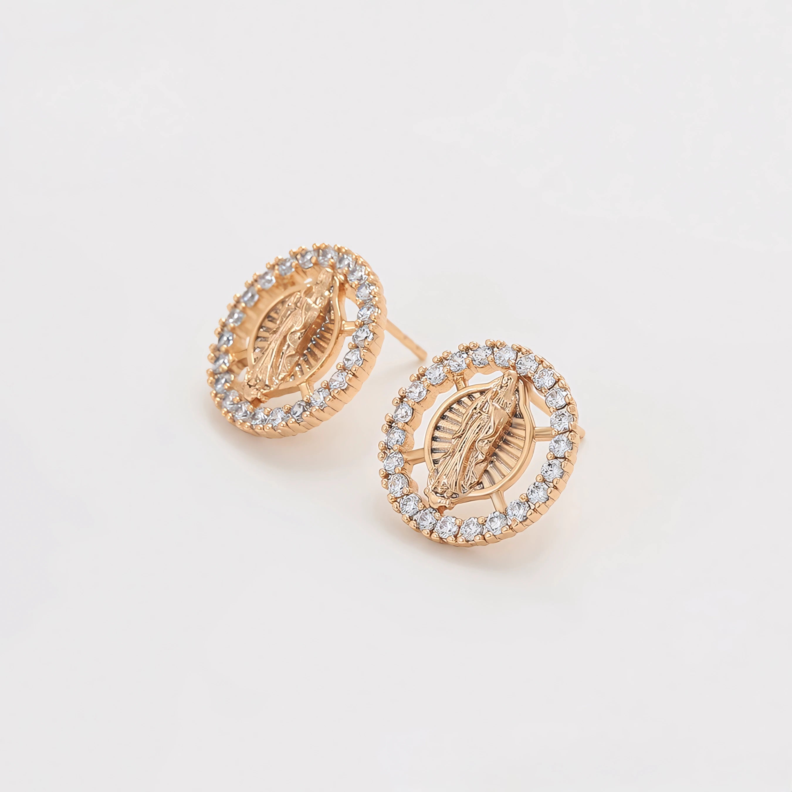 Aretes Religiosos Oro Laminado 18K con Zirconias