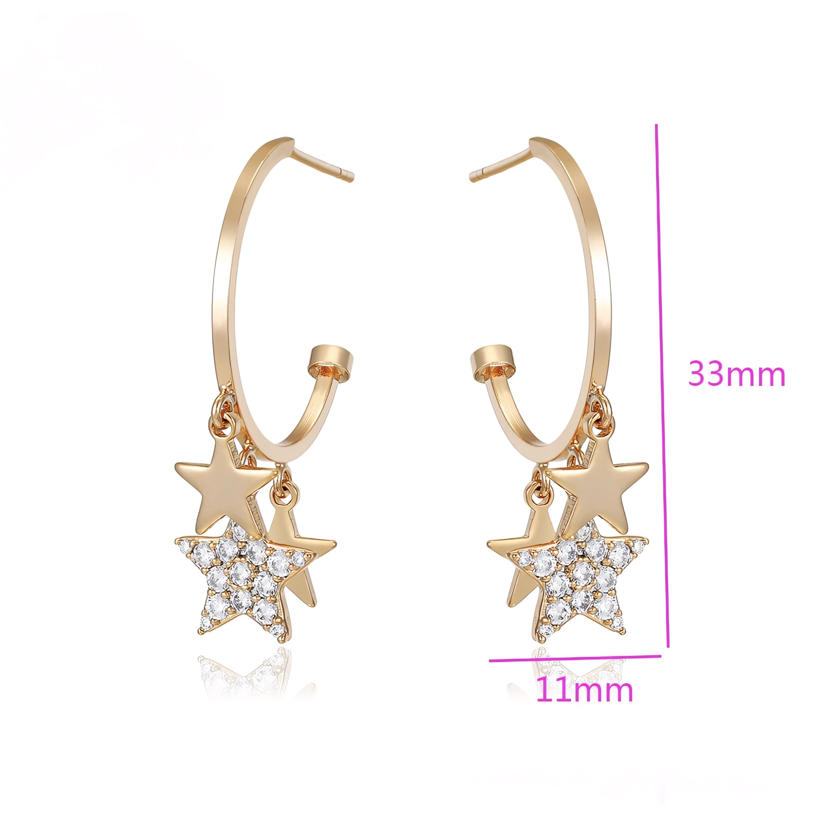 Arracada con Estrellas Colgantes en Oro Laminado 18K