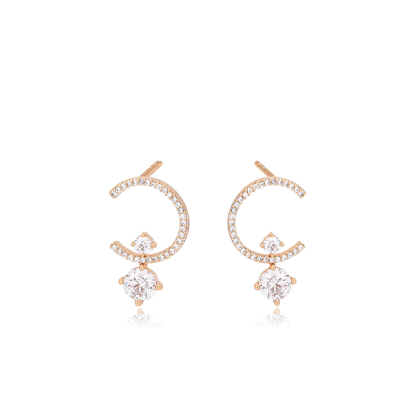 Broquel Semicírculo con Zirconia Elegante Oro Laminado 18K