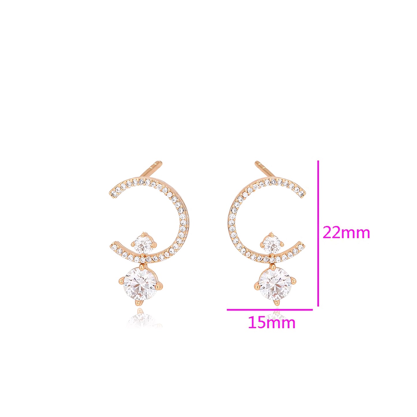Broquel Semicírculo con Zirconia Elegante Oro Laminado 18K
