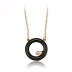 Collar Círculo Negro Con Zirconia Chapado En Oro Rosa
