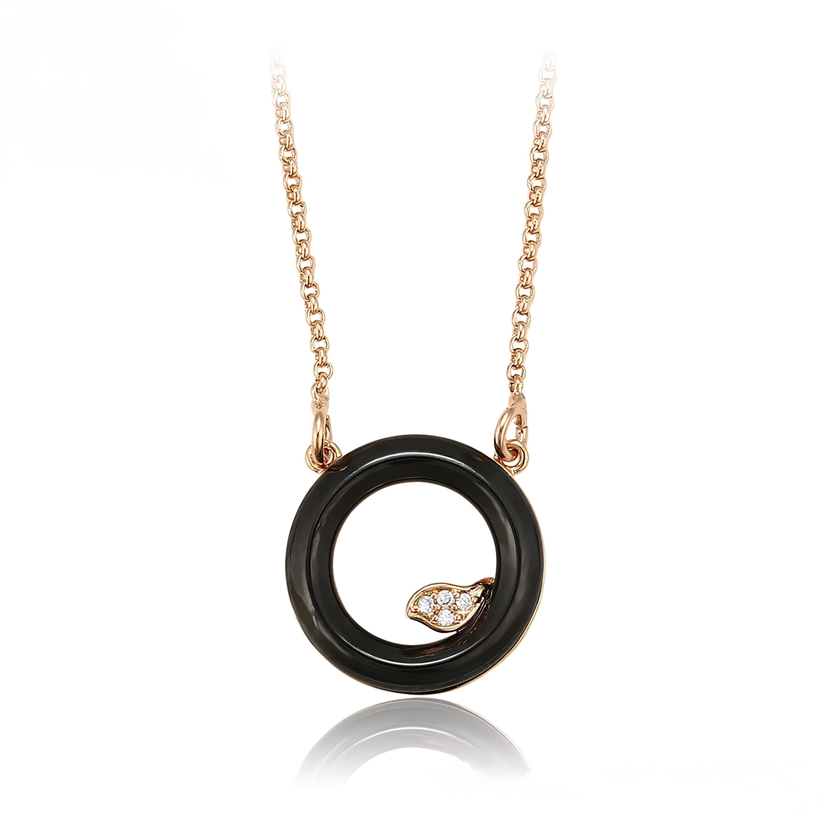 Collar Círculo Negro Con Zirconia Chapado En Oro Rosa