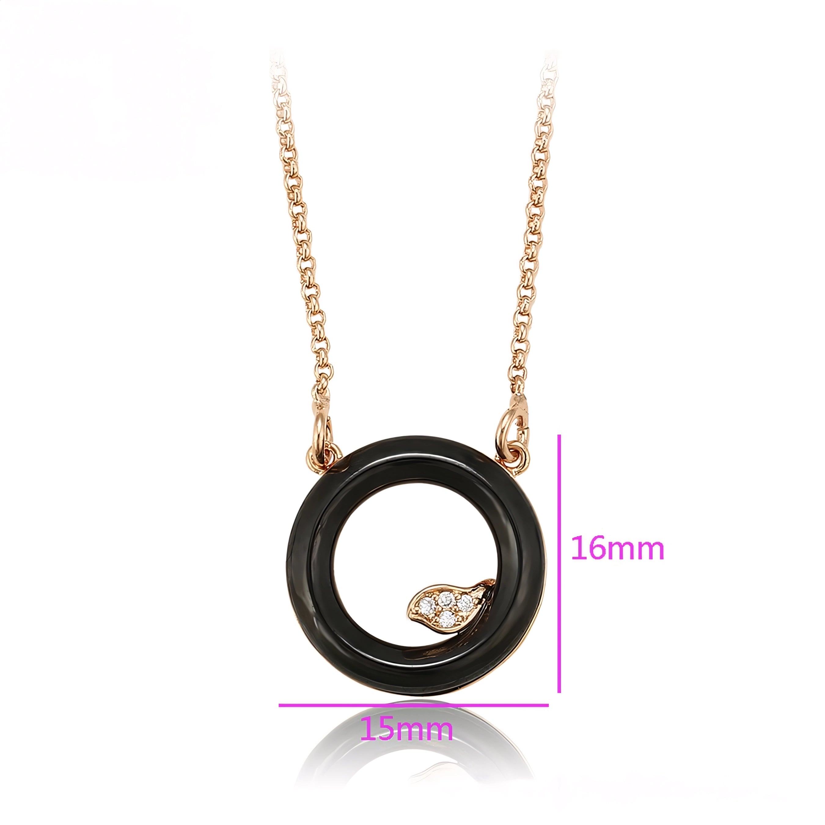 Collar Círculo Negro Con Zirconia Chapado En Oro Rosa
