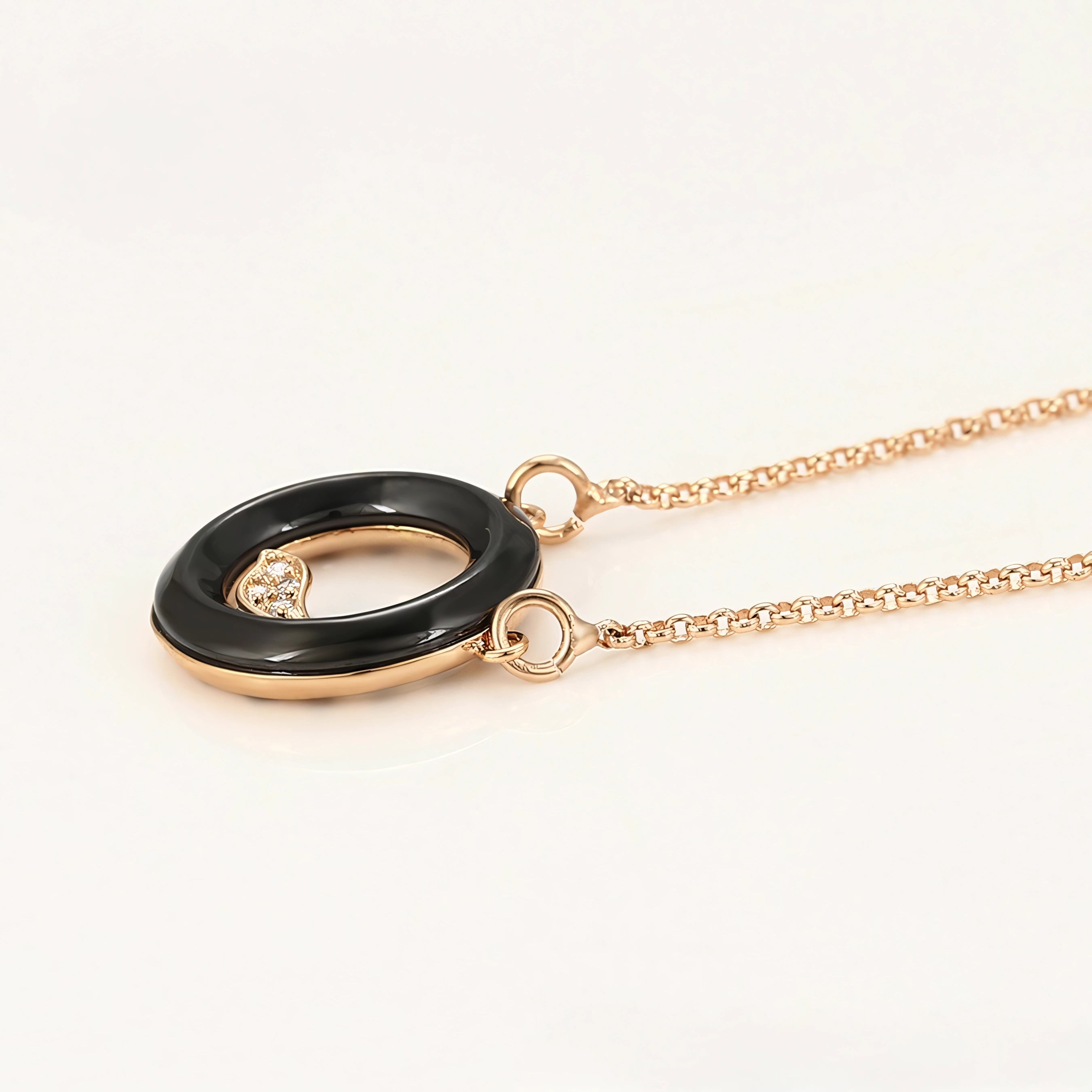 Collar Círculo Negro Con Zirconia Chapado En Oro Rosa