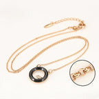 Collar Círculo Negro Con Zirconia Chapado En Oro Rosa