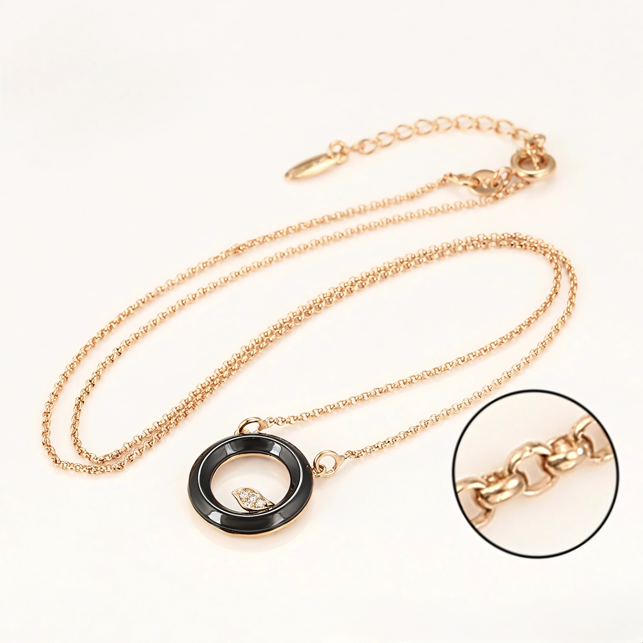 Collar Círculo Negro Con Zirconia Chapado En Oro Rosa