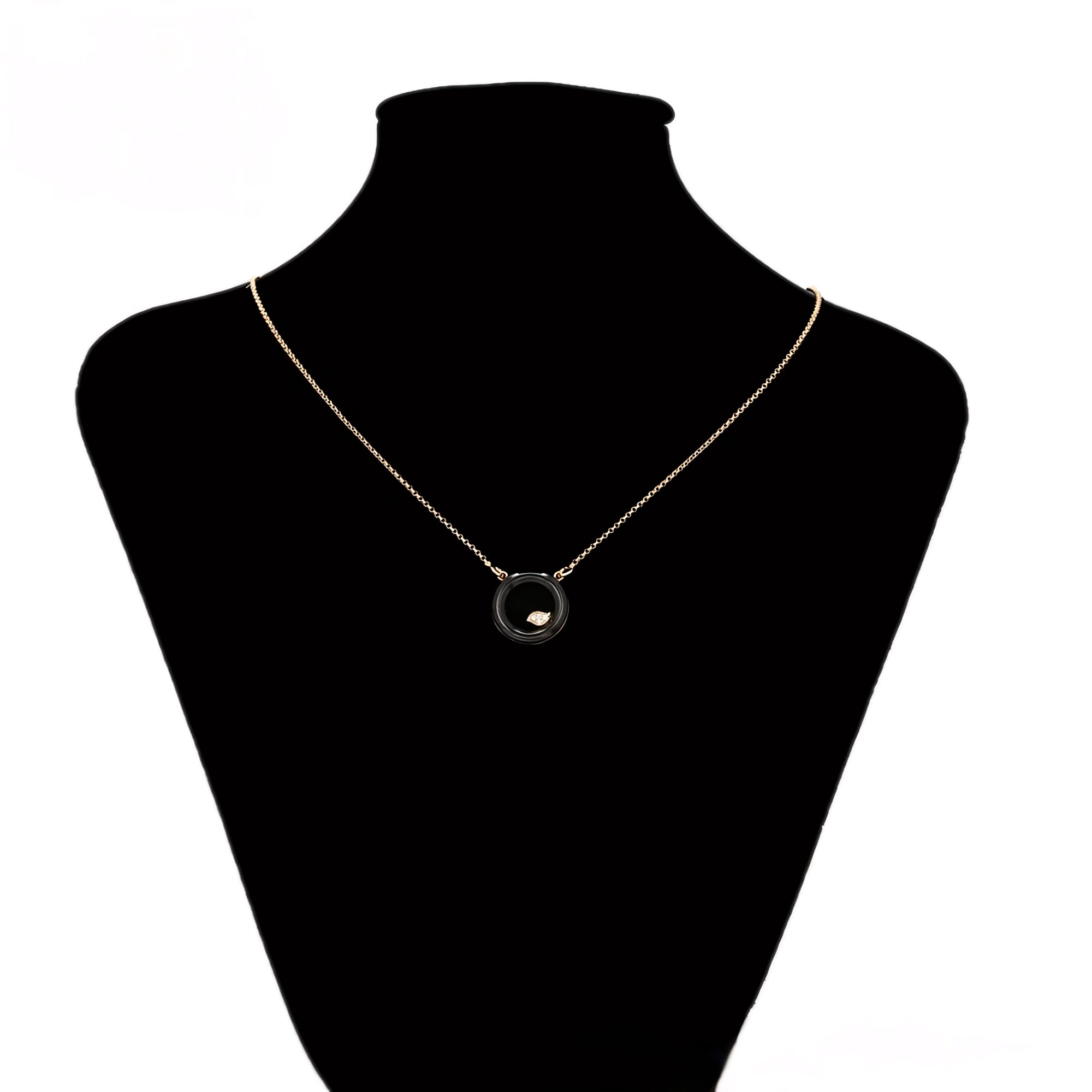 Collar Círculo Negro Con Zirconia Chapado En Oro Rosa