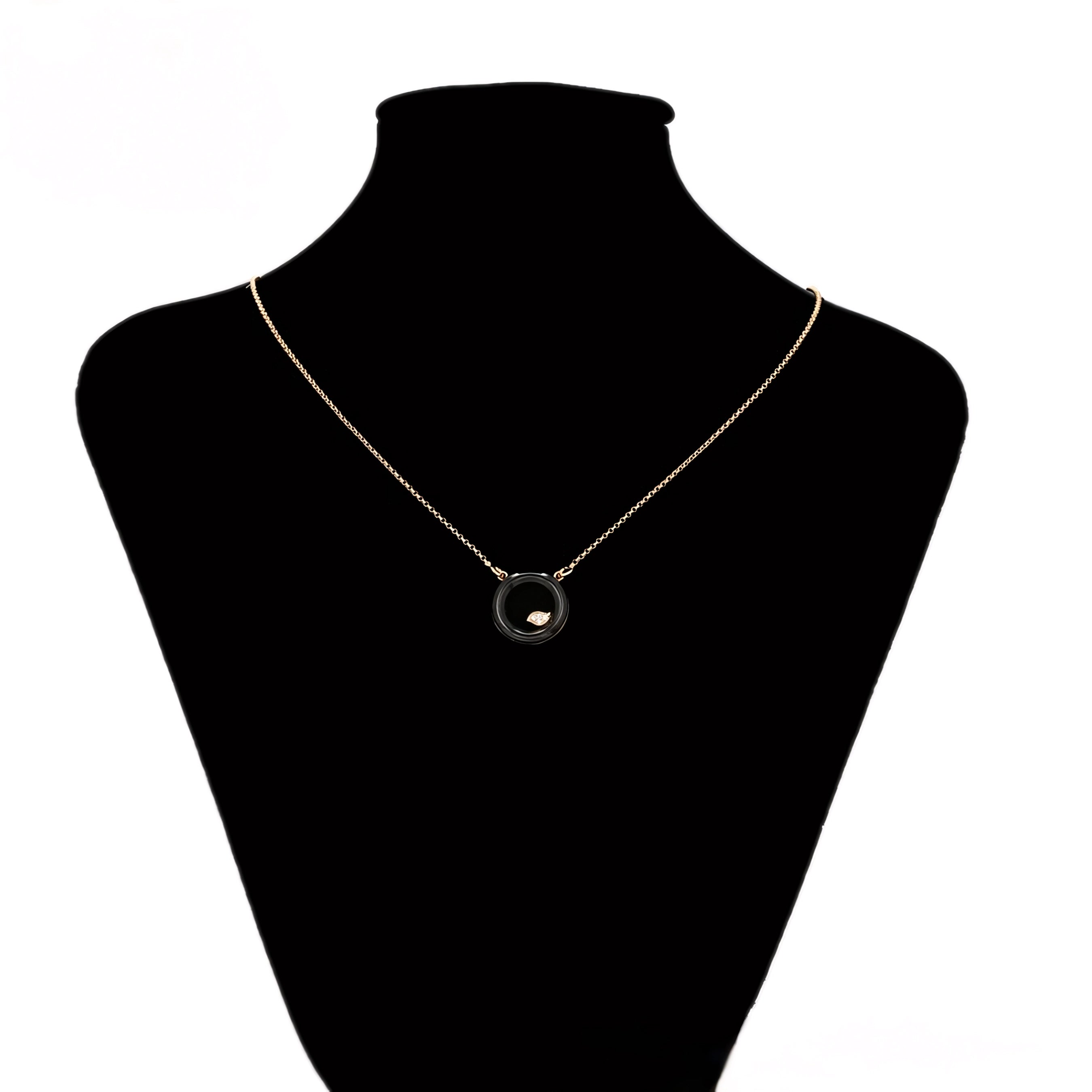 Collar Círculo Negro Con Zirconia Chapado En Oro Rosa