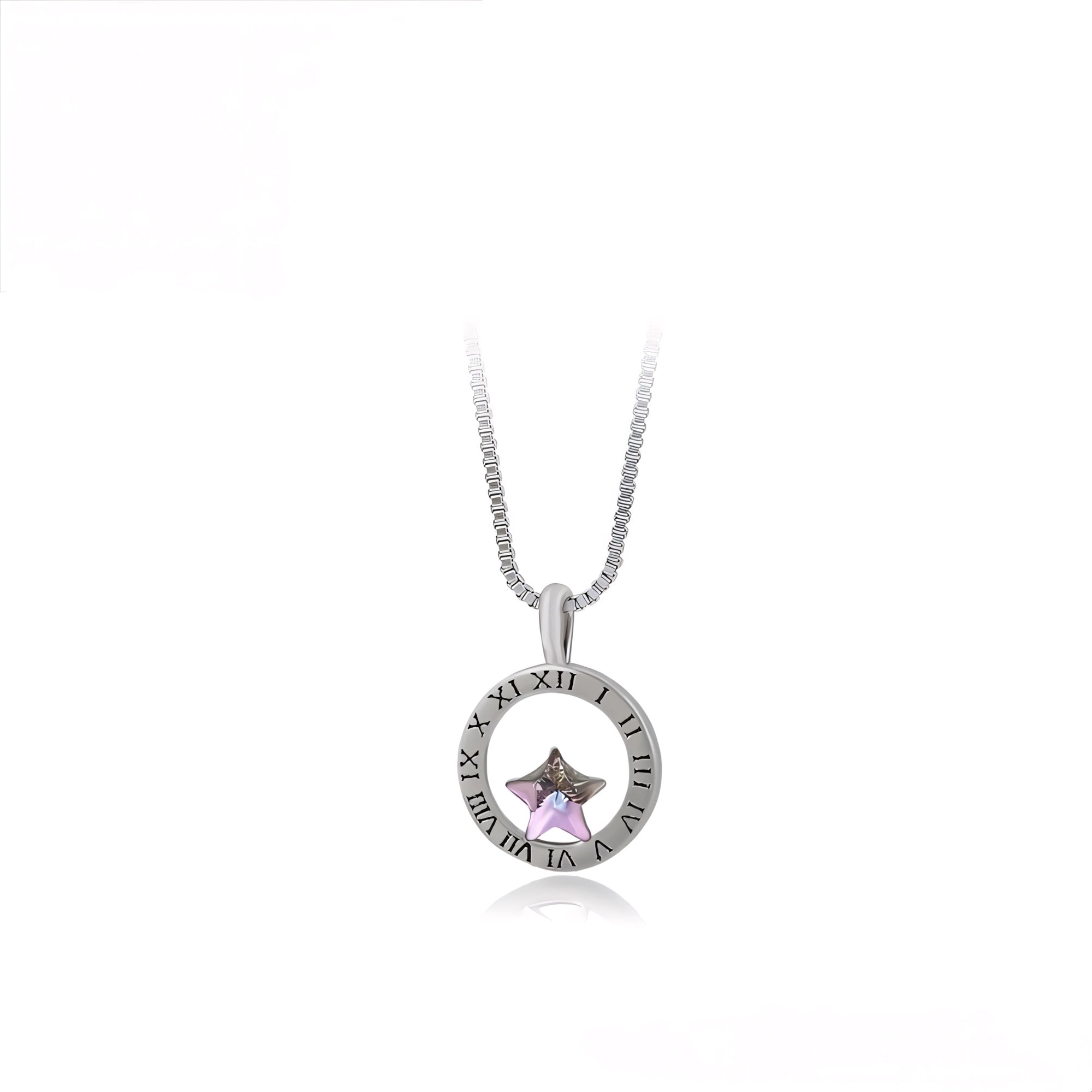 Collar Estrella Morada Con Números Romanos Chapado En Platino