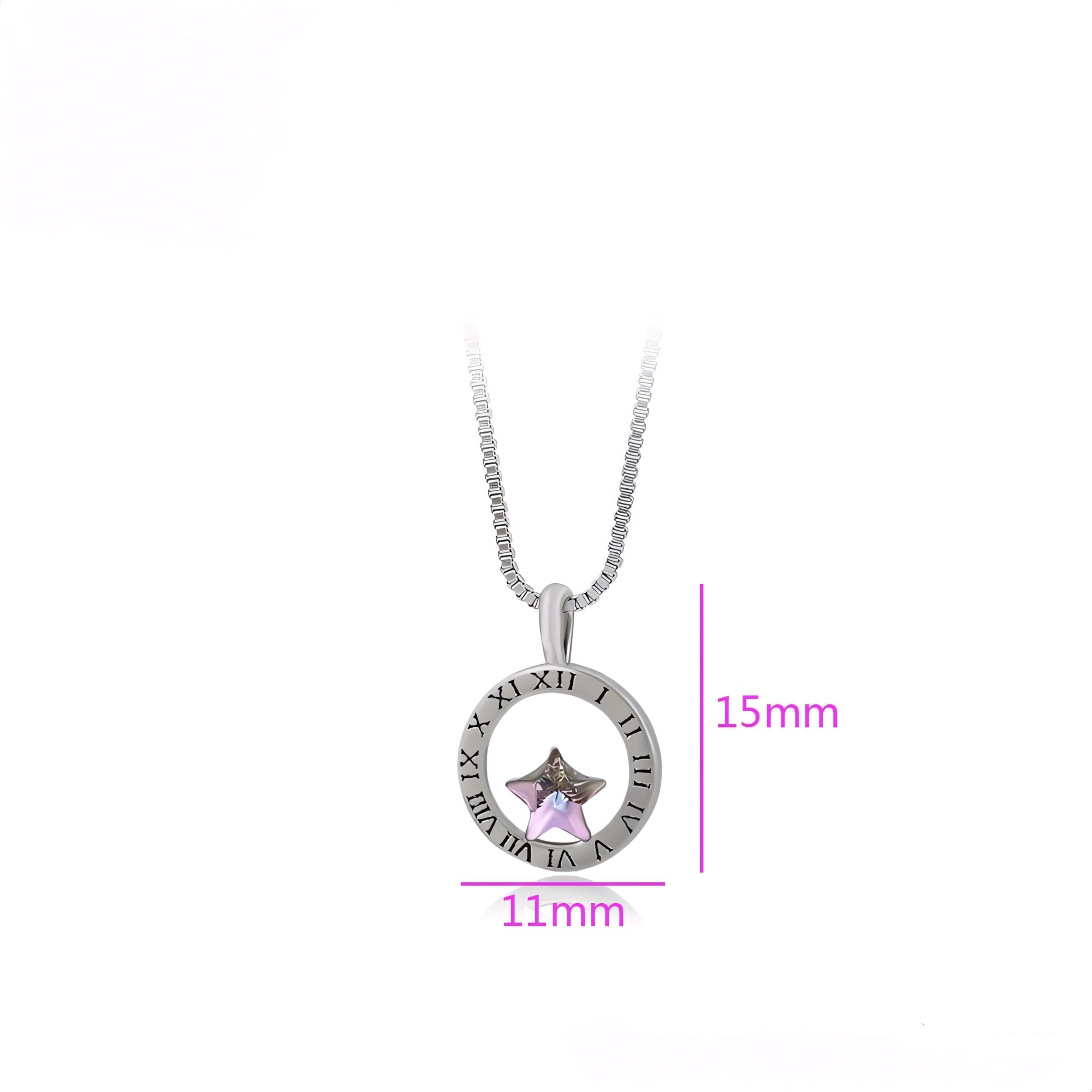Collar Estrella Morada Con Números Romanos Chapado En Platino
