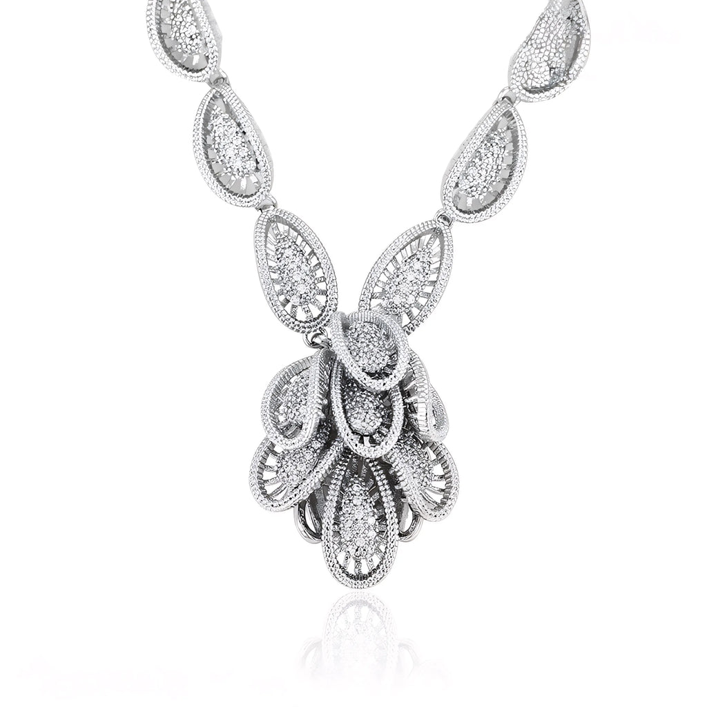 Collar Imperial Gota Con Zirconias Chapado En Platino Serie Deluxe