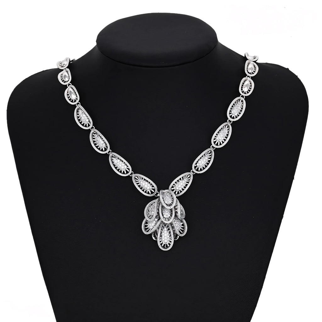Collar Imperial Gota Con Zirconias Chapado En Platino Serie Deluxe