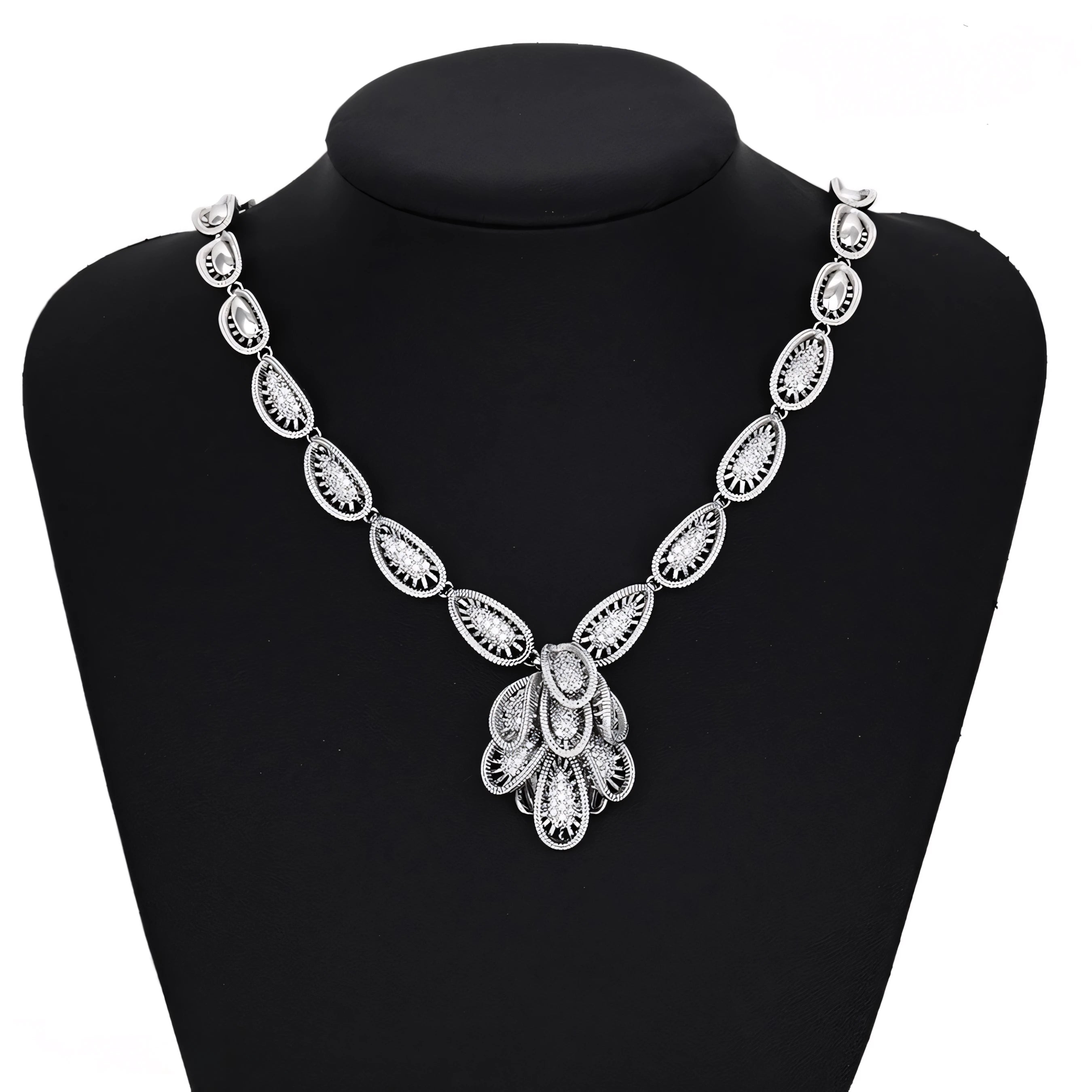 Collar Imperial Gota Con Zirconias Chapado En Platino Serie Deluxe