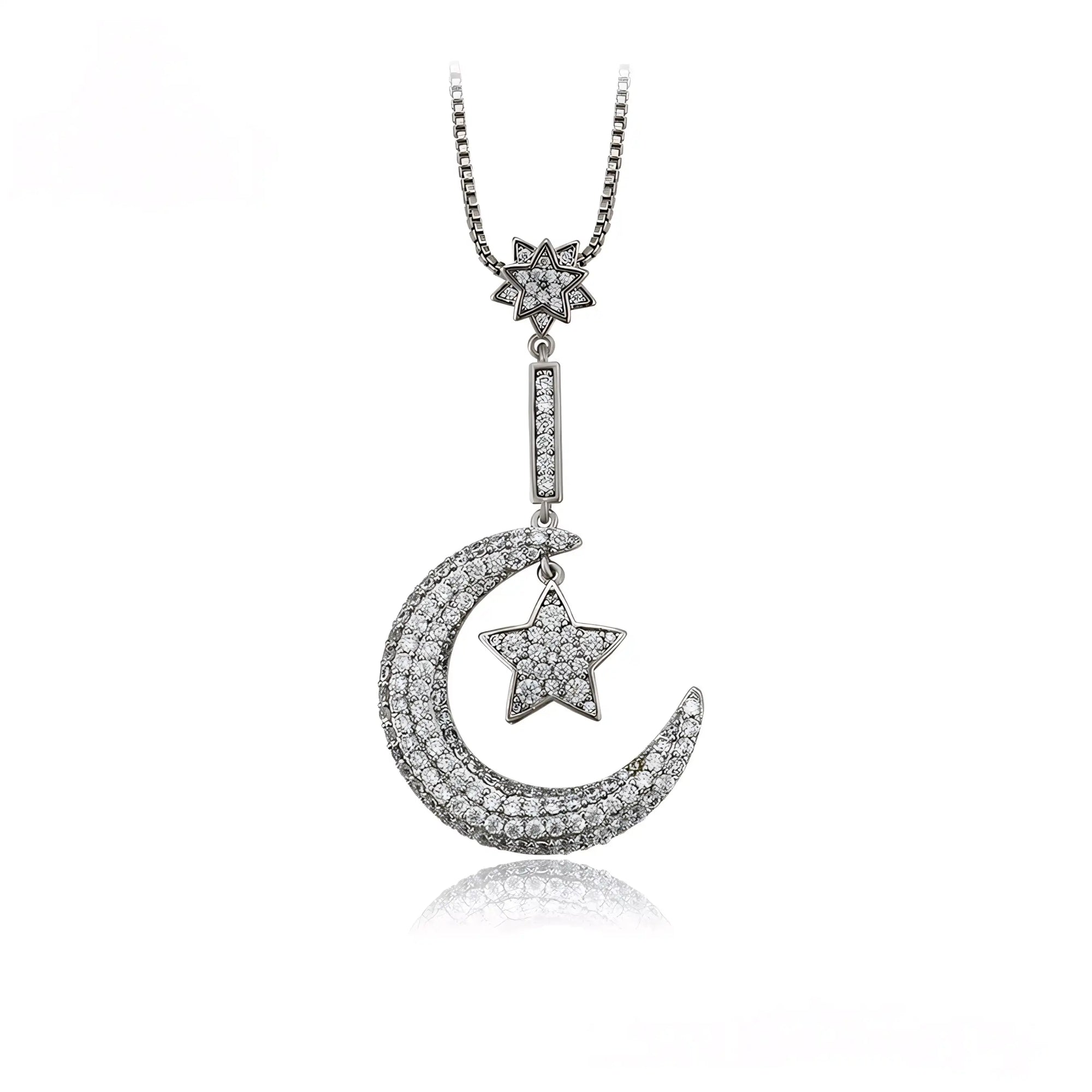 Collar Luna Y Estrella Con Zirconias Chapado En Platino