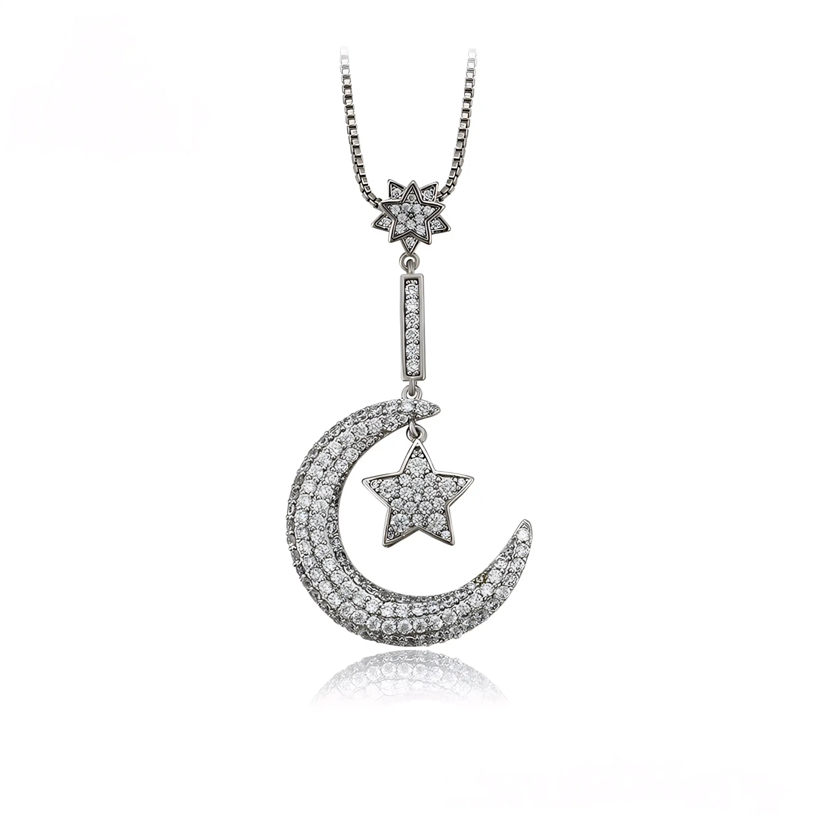 Collar Luna Y Estrella Con Zirconias Chapado En Platino