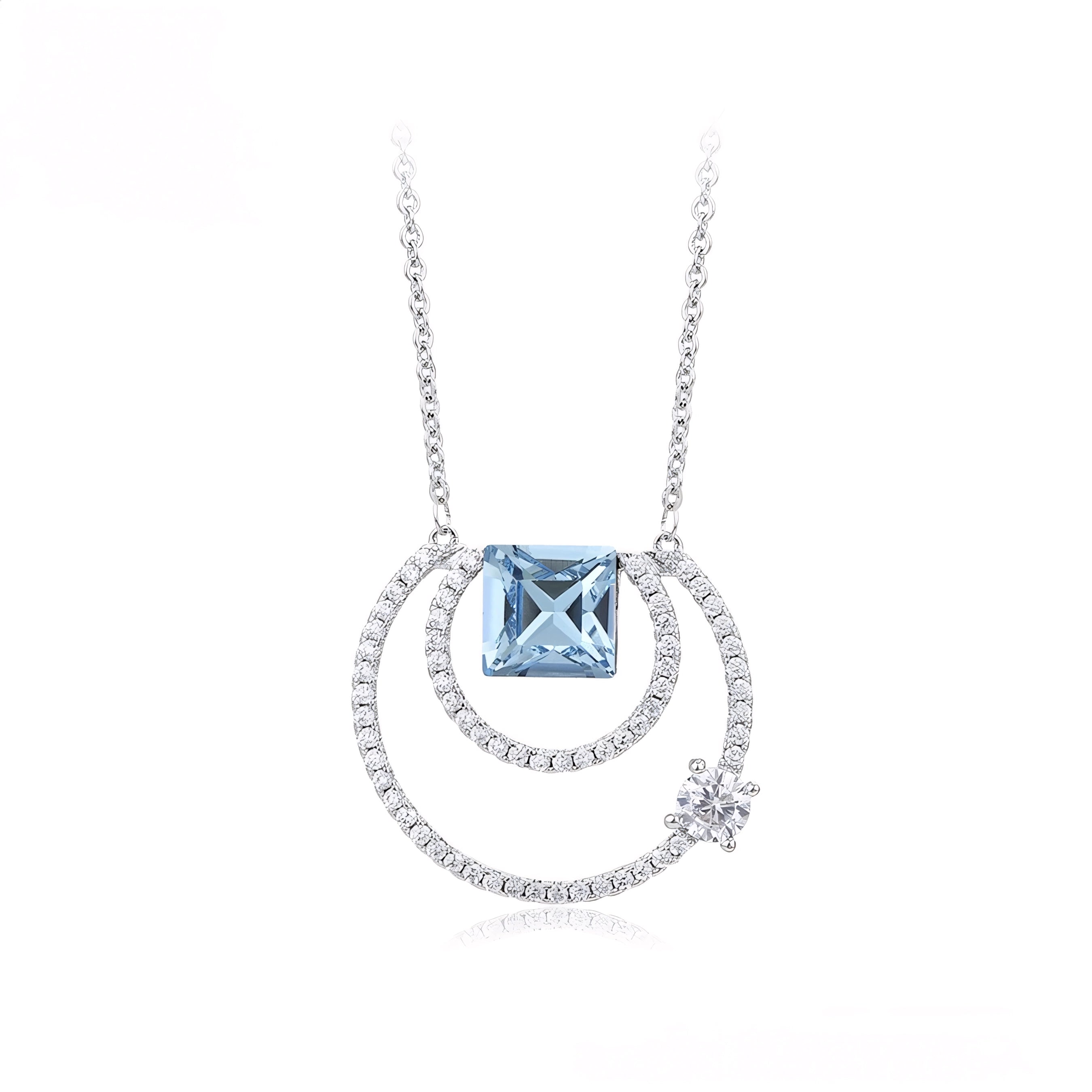 Collar Piedra Azul Con Zirconias Chapado En Platino