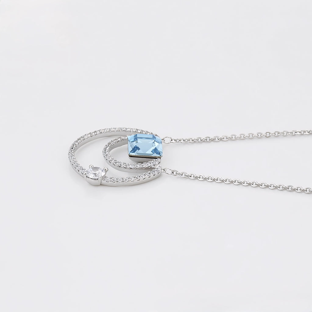 Collar Piedra Azul Con Zirconias Chapado En Platino