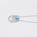 Collar Piedra Azul Con Zirconias Chapado En Platino