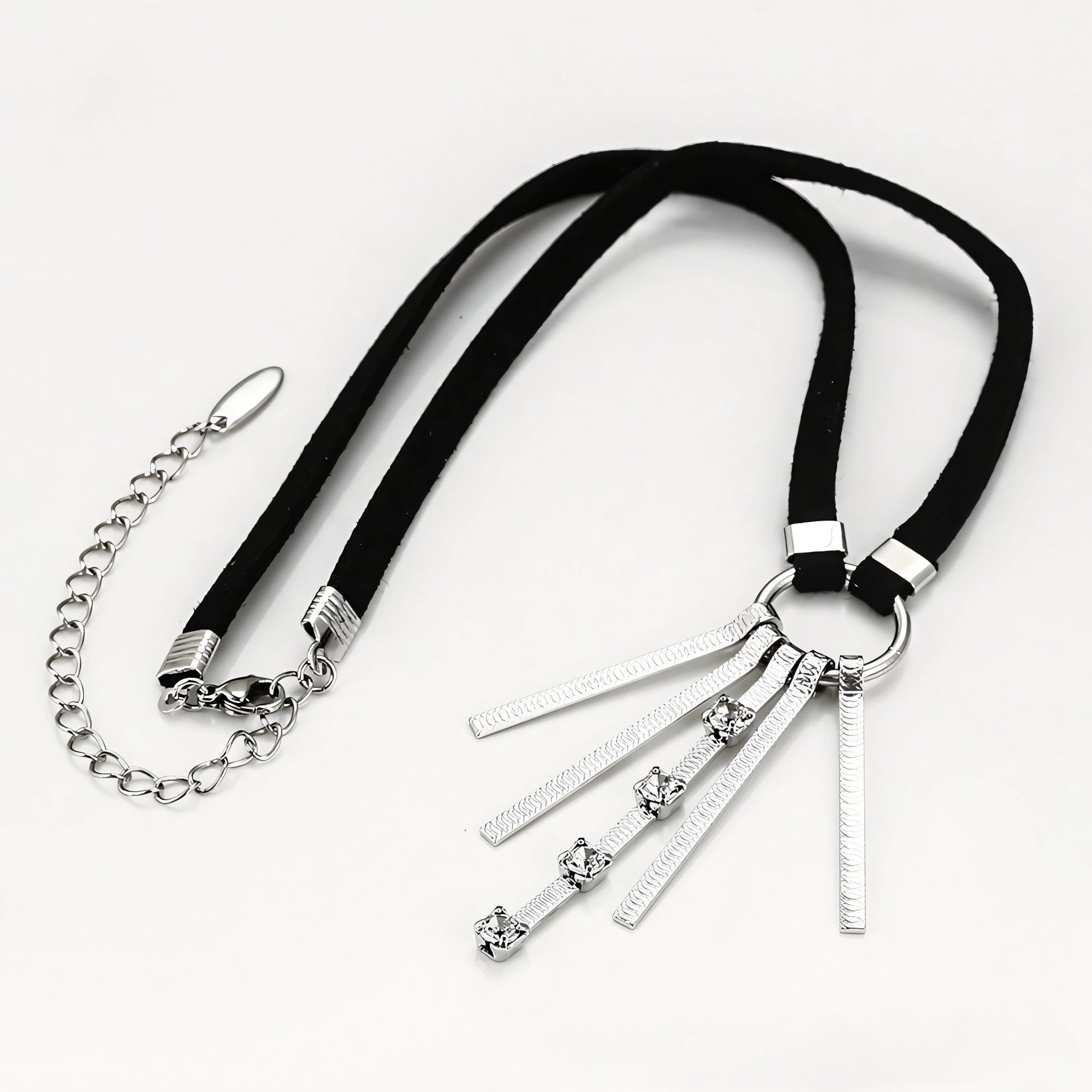 Collar Tipo Choker Con Dijes Colgantes Chapado En Platino