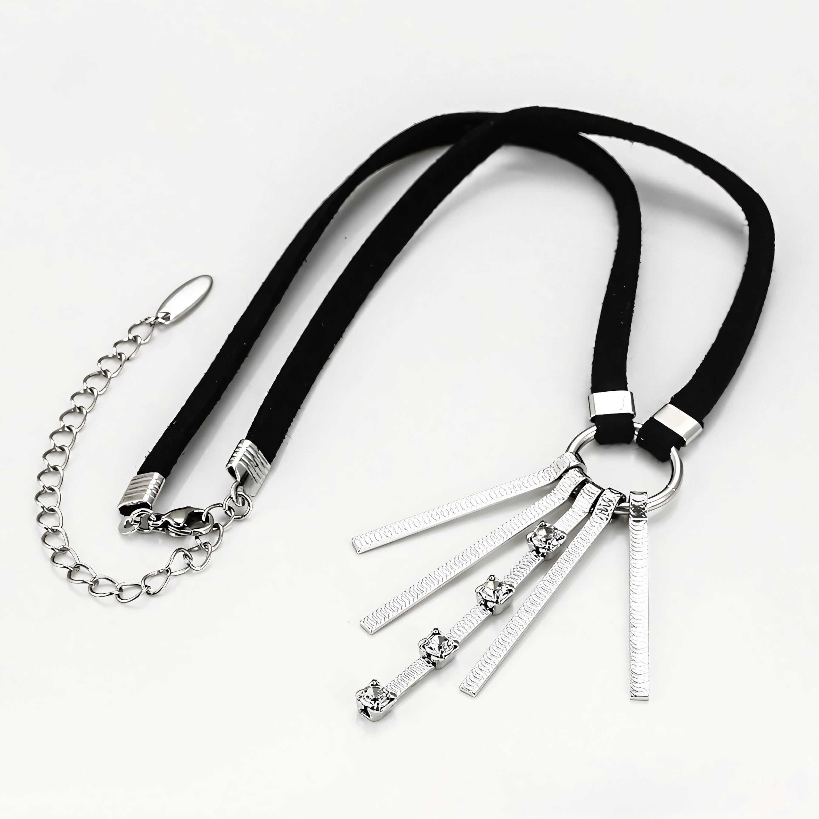 Collar Tipo Choker Con Dijes Colgantes Chapado En Platino