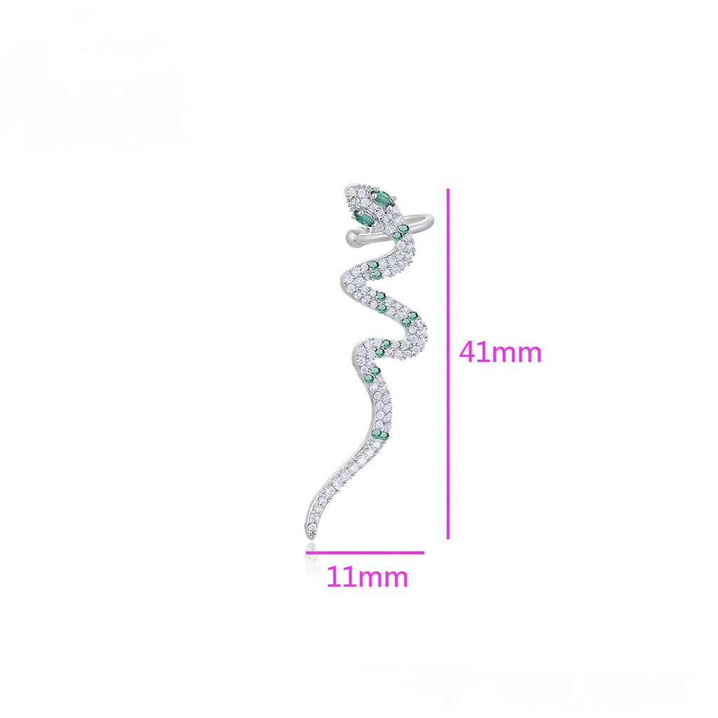 Ear Cuff Serpiente Elegante con Zirconias y Detalles Verdes Chapado en Platino