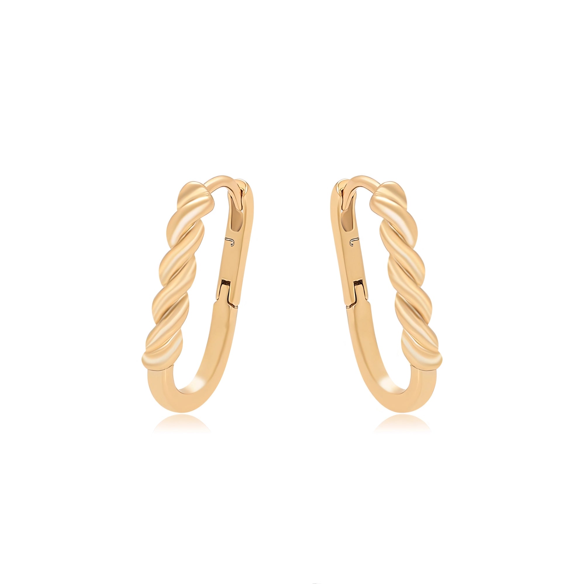 Huggie Semi Ovalada Trenzada Oro Laminado 18K