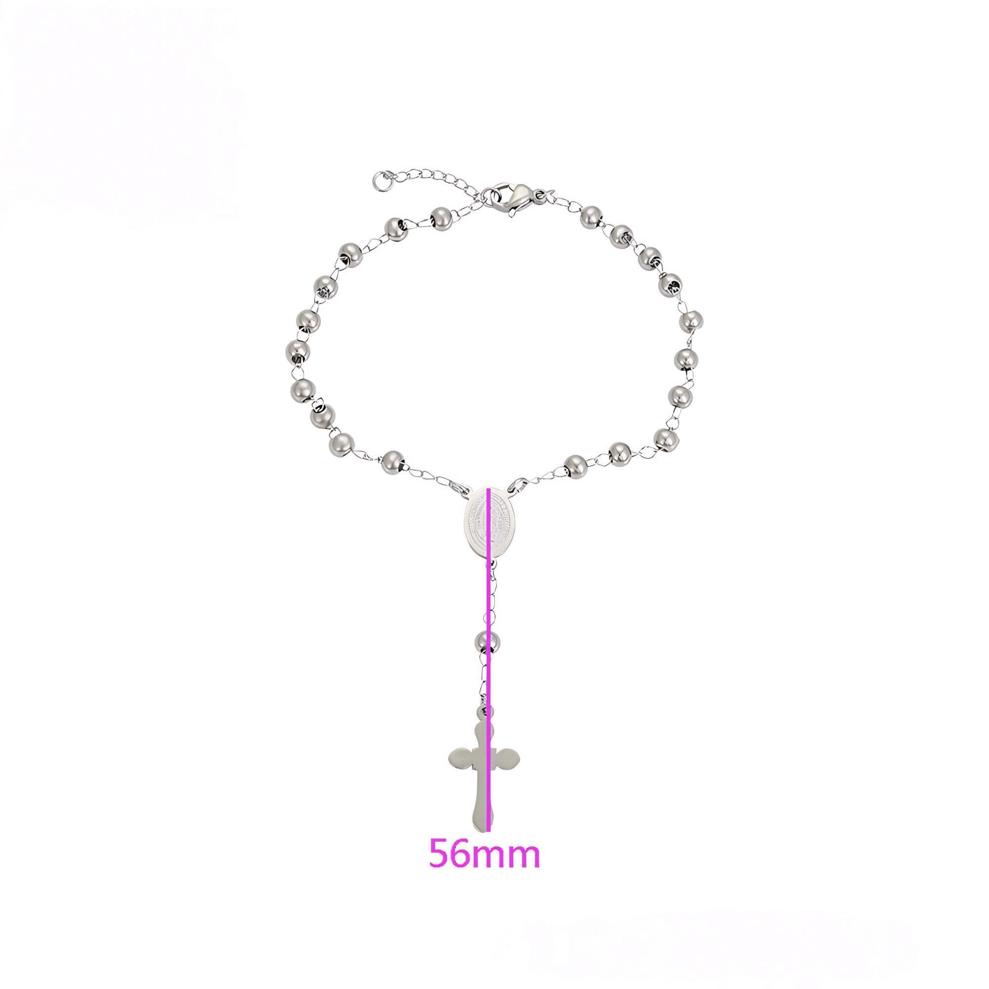 Pulsera Rosario Religiosa Chapada en Platino Estilo Clásico