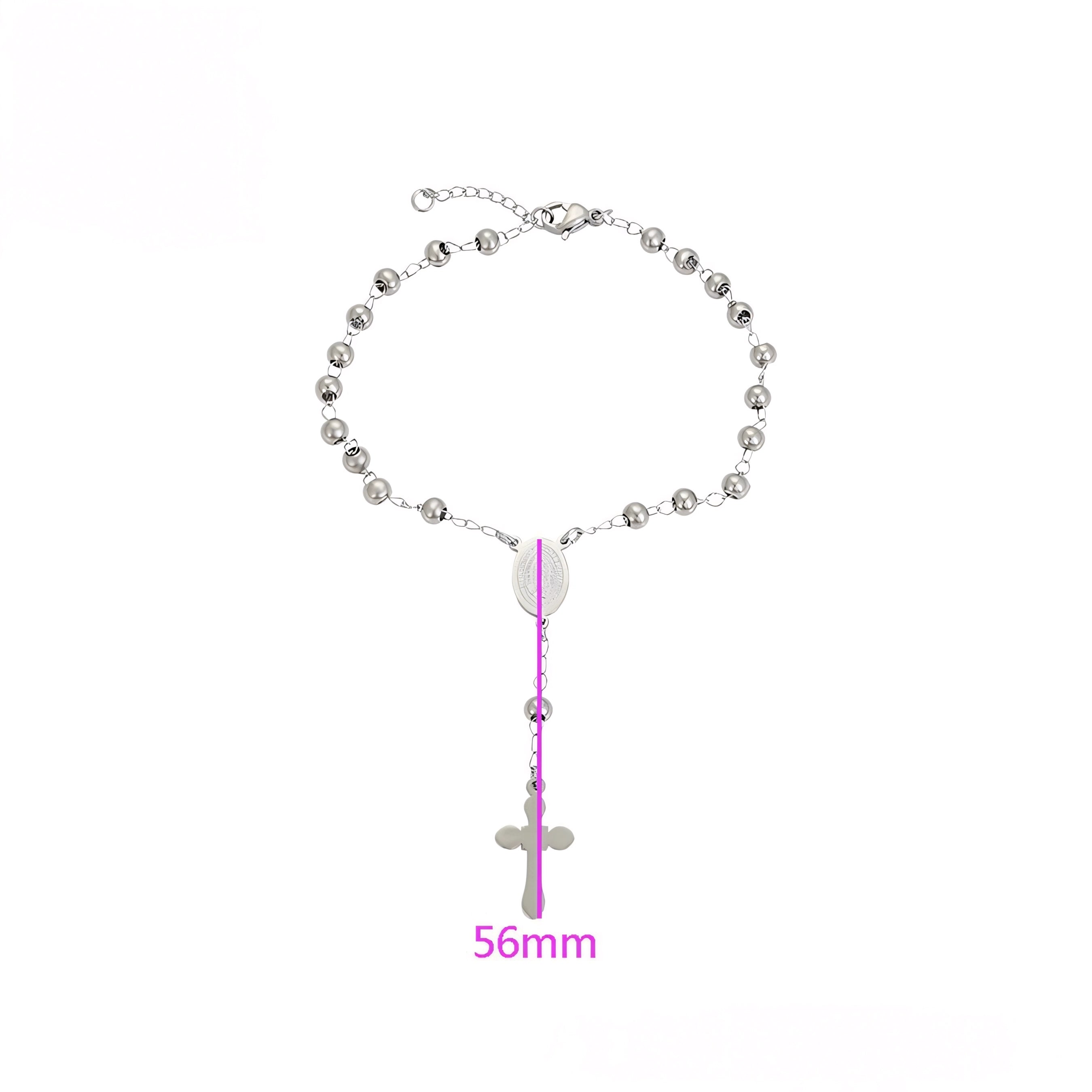 Pulsera Rosario Religiosa Chapada en Platino Estilo Clásico