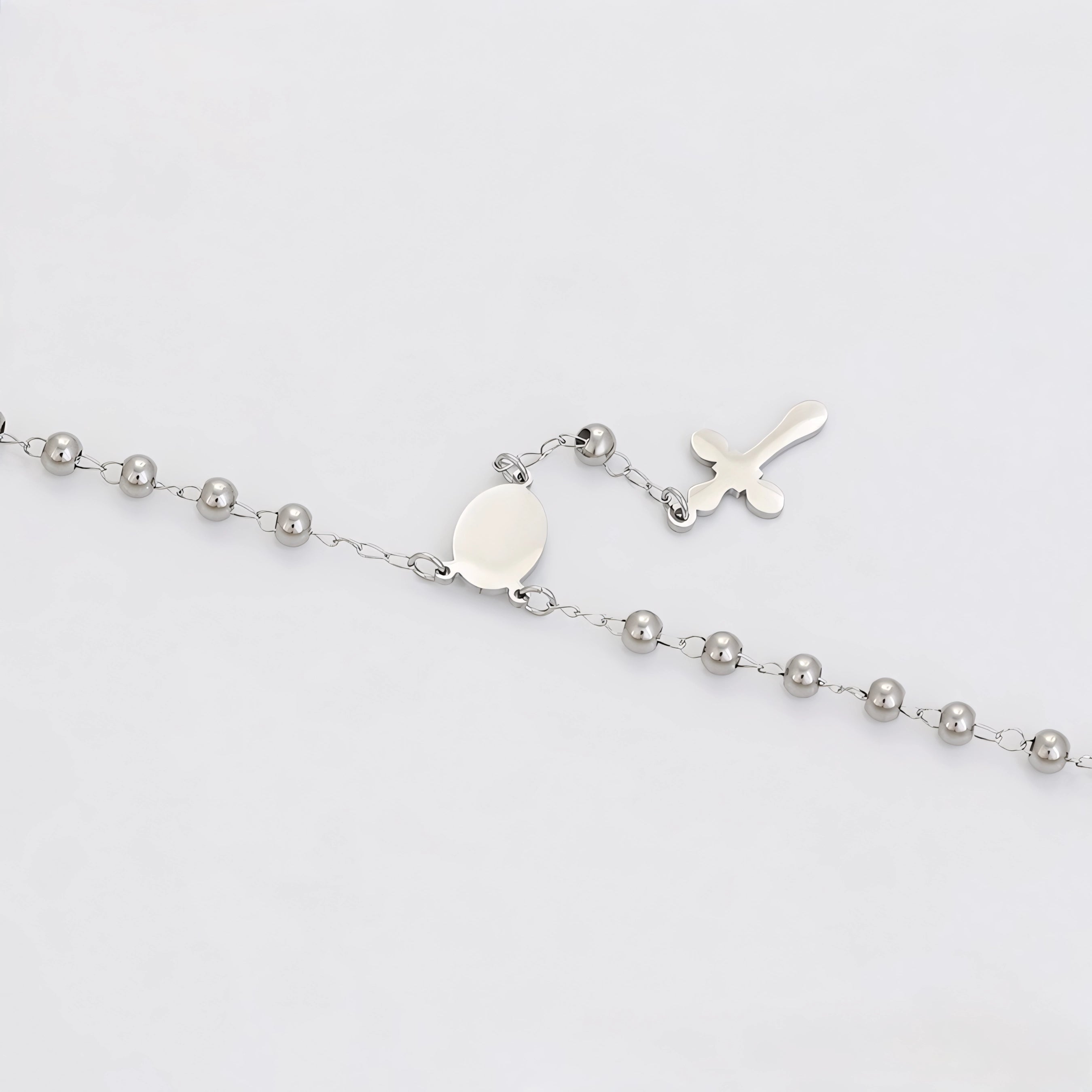 Pulsera Rosario Religiosa Chapada en Platino Estilo Clásico