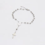 Pulsera Rosario Religiosa Chapada en Platino Estilo Clásico