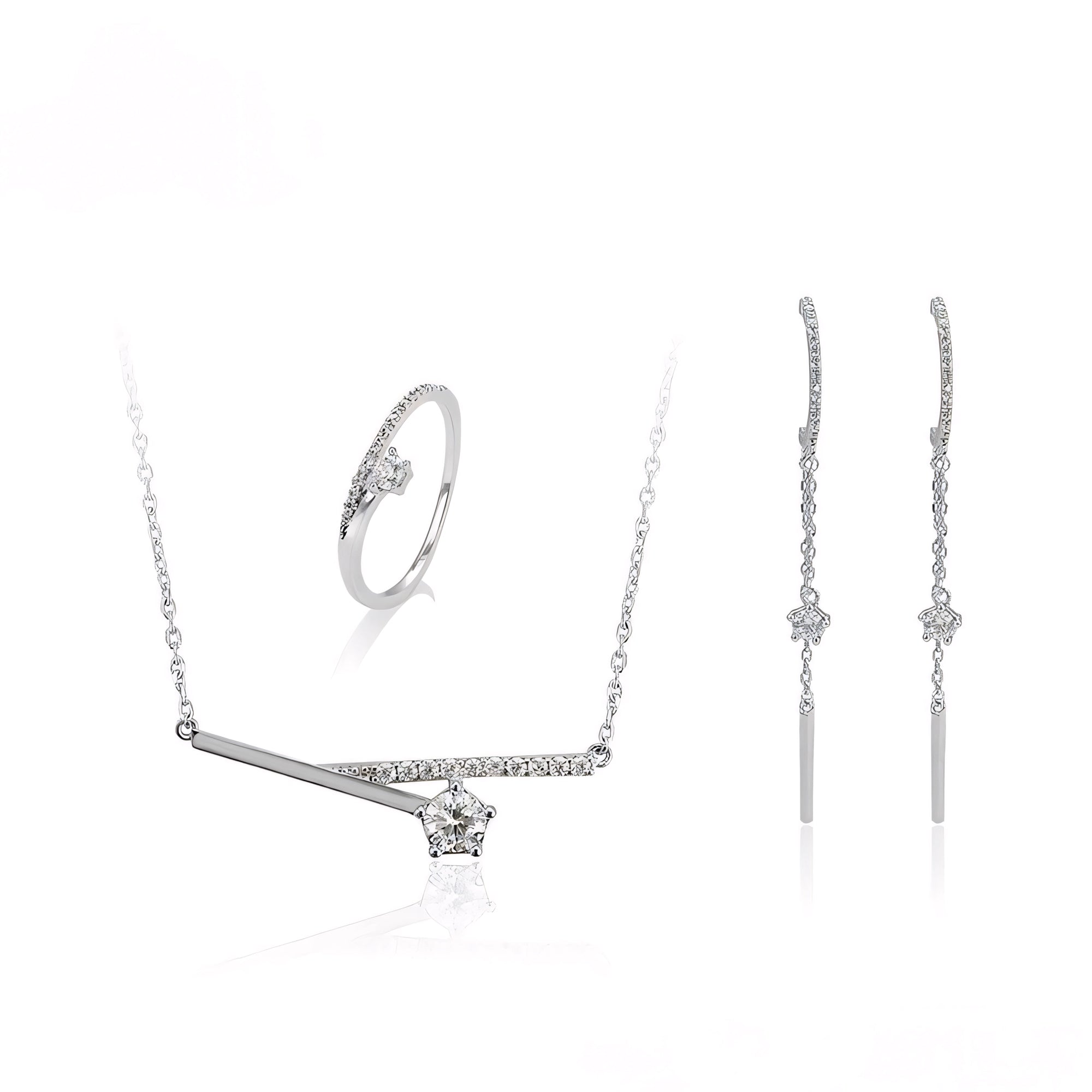 Set de Anillo Aretes y Collar Chapado en Platino con Zirconia Fina